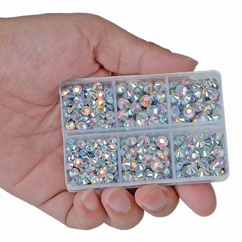 Miniatura 2 de LPBeads - 6400 unidades de diamantes de imitación termoadhesivos AB cristal con parte trasera plana, 5 tamaños mixtos, gemas de cristal redondas con
