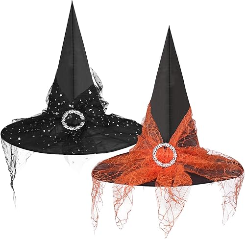 Sombrero de bruja para disfraz de Halloween con encaje y diamantes de imitación, accesorio de disfraz de bruja para Halloween, fiesta de Navidad,