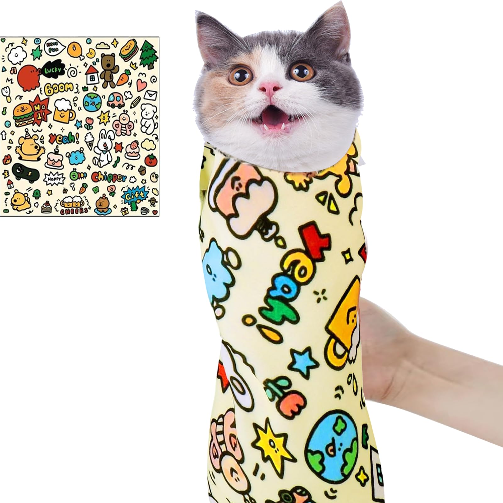 Delllala Cat Wrap for Cutting Nails, Cat Restraint Wrap for Nail Clipping and Grooming,Self-Adherent, Anti-Bite, Anti-Scratch,Cat Swaddle Wrap for Calming & Holding Cat (M (within9.9lbs))