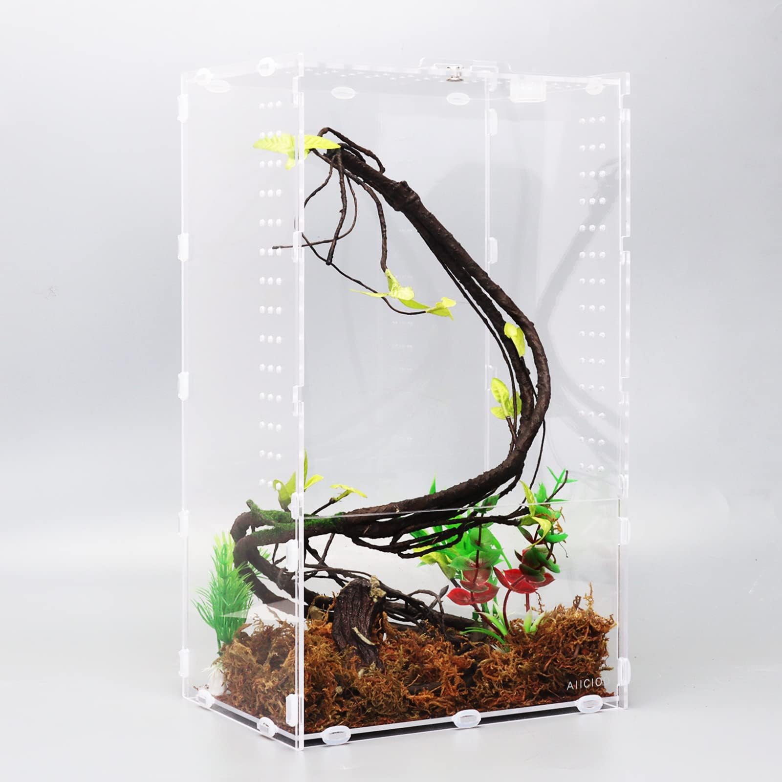 AIICIOOMicro Habitat Terrarium Enclosure 8x6x14 Inches Clear Acrylic Reptile Tank for Jumping Spiders Tarantula Insect Small Tree Dwelling Reptiles