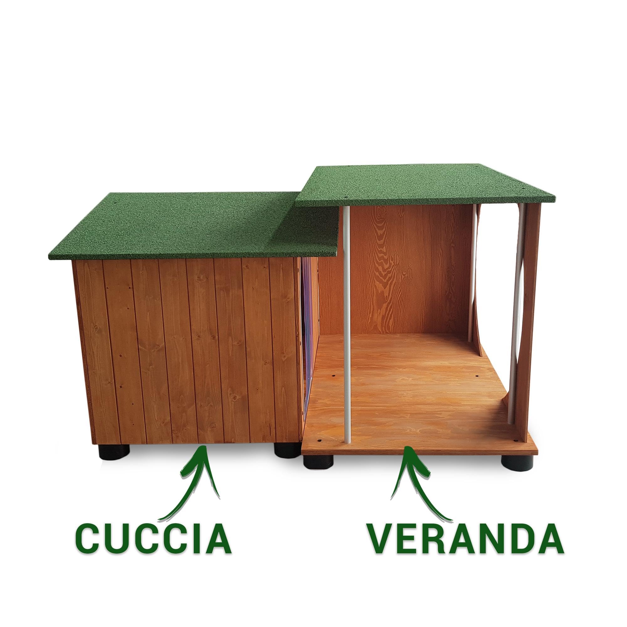 Veranda “UNIVERSALE” coperta per tutte le cucce con lato riparato in legno DD - Larg. 102 x Prof. 67 x Alt. 98