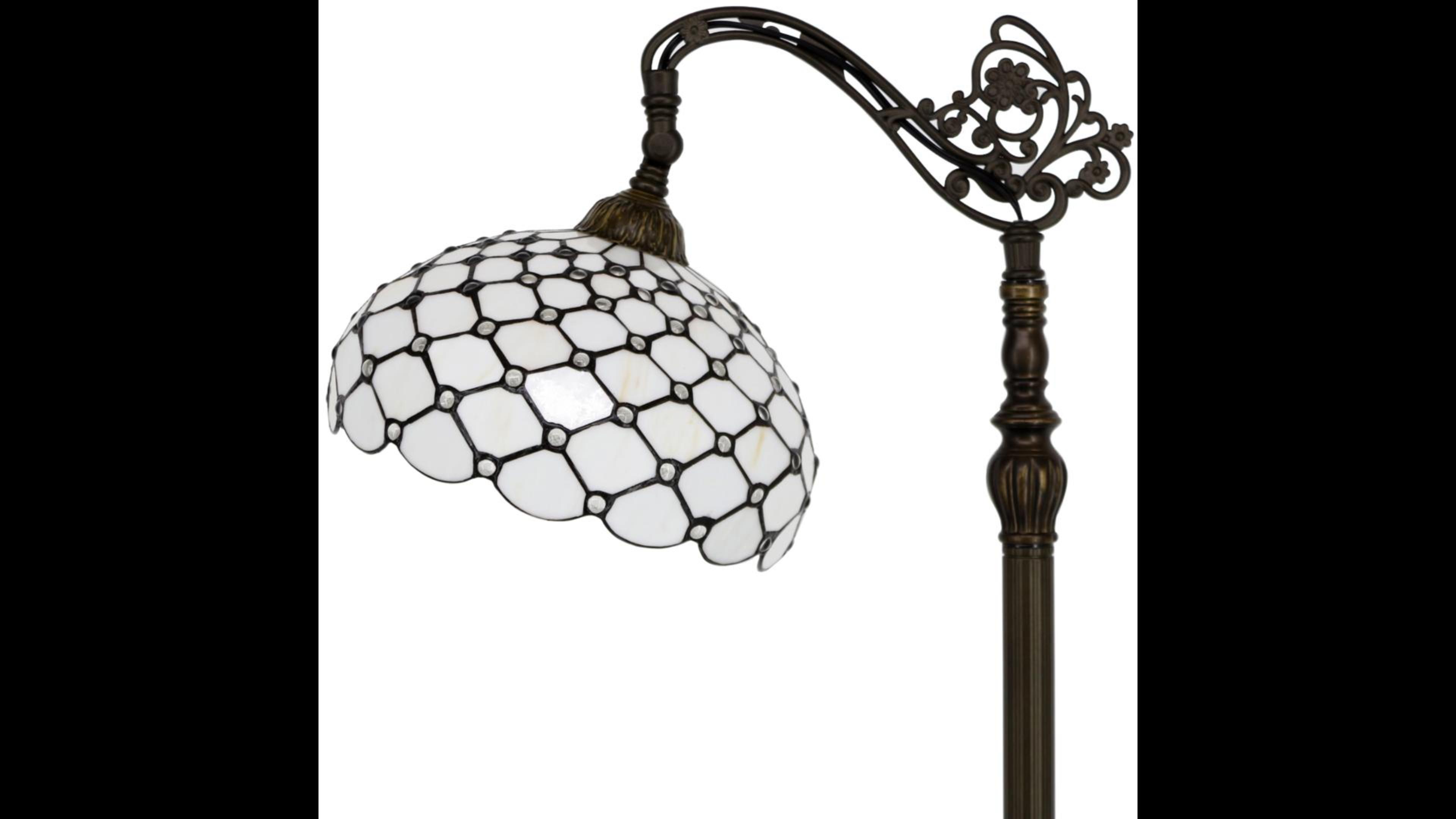 Image of WERFACTORY Tiffany Floor Lamp Cream Amber Stained Glass Bead Arched Lamp