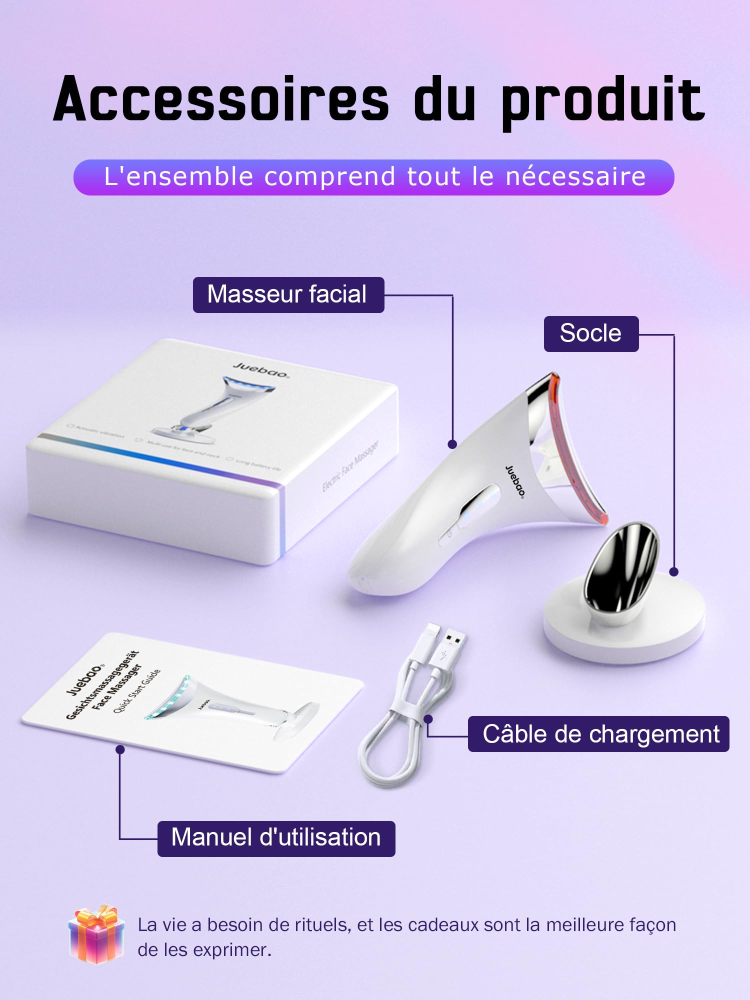 Appareil Anti Rides Visage Massage: Masseur Facial Électrique pour Lifting Visage et Double Menton 3 Modes LED - Chauffage à 45℃ EMS pour Raffermissement du Visage et du Cou - Anti-Âge pour Femmes
