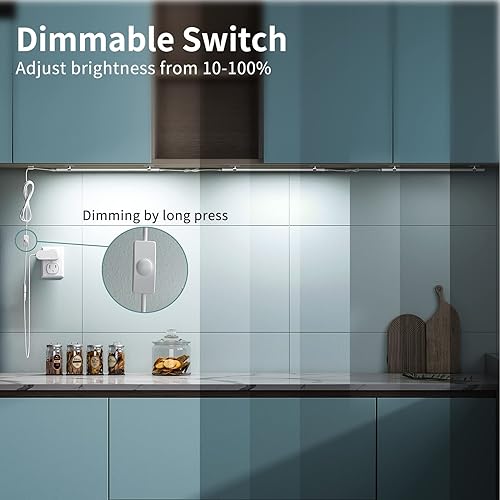 Miniatura 5 de ASOKO Luz LED para debajo del gabinete, regulable, blanco frío, 5000 K, paquete de 4 luces LED de 12 pulgadas enlazables debajo de la encimera para