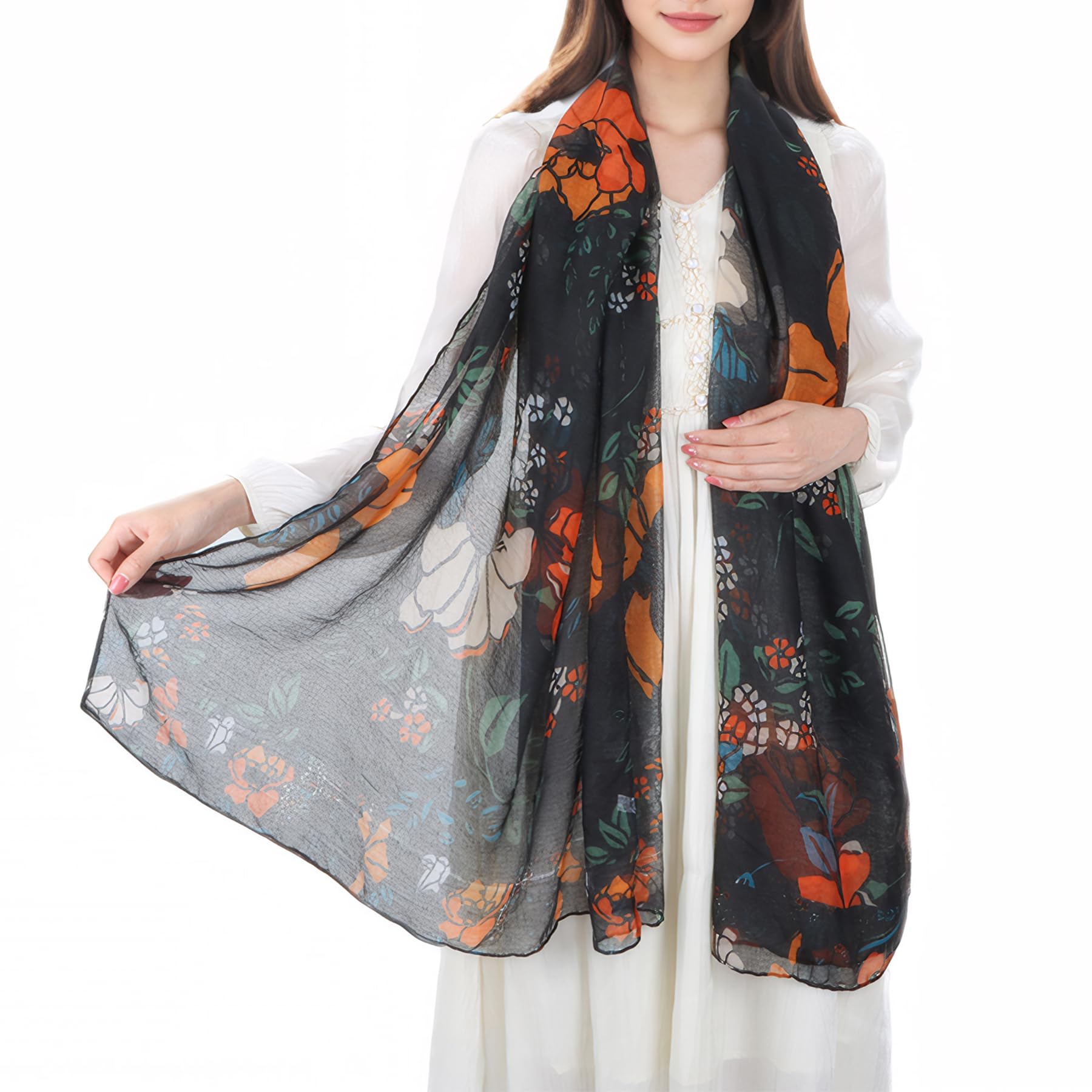 LamcaScarf for Women UK - Ladies Scarves Lightweight Floral Print Long Scarfs Shawl Wrap