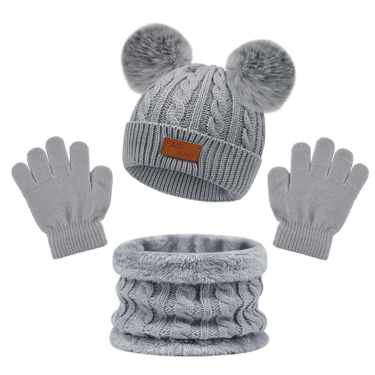 Veiteibe 3 Pcs Niños Invierno Cálido Beanie Gorro Bufanda Guantes Set, Caliente de punto engrosada Gorro Bufanda Guantes Set para 1-5 Años Niños y Niñas