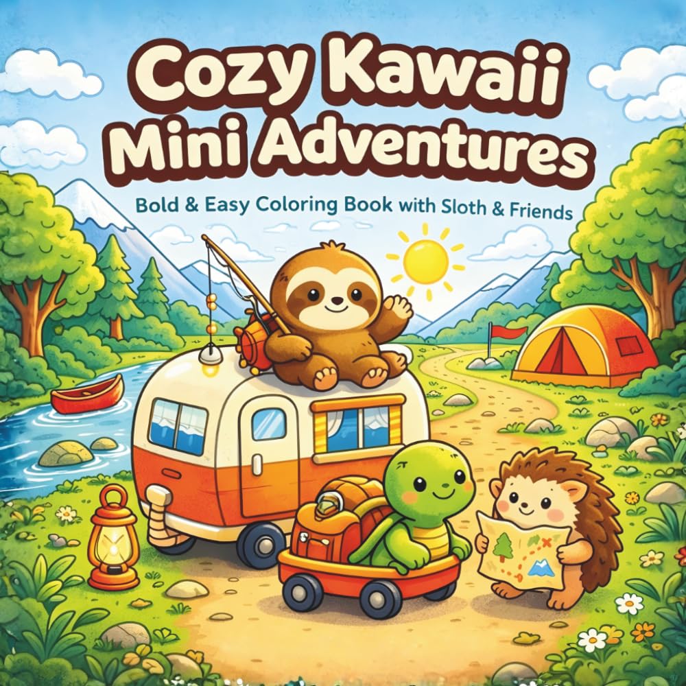 Cozy Kawaii Mini Adventures: Bold & Easy Coloring Book with Sloth & Friends