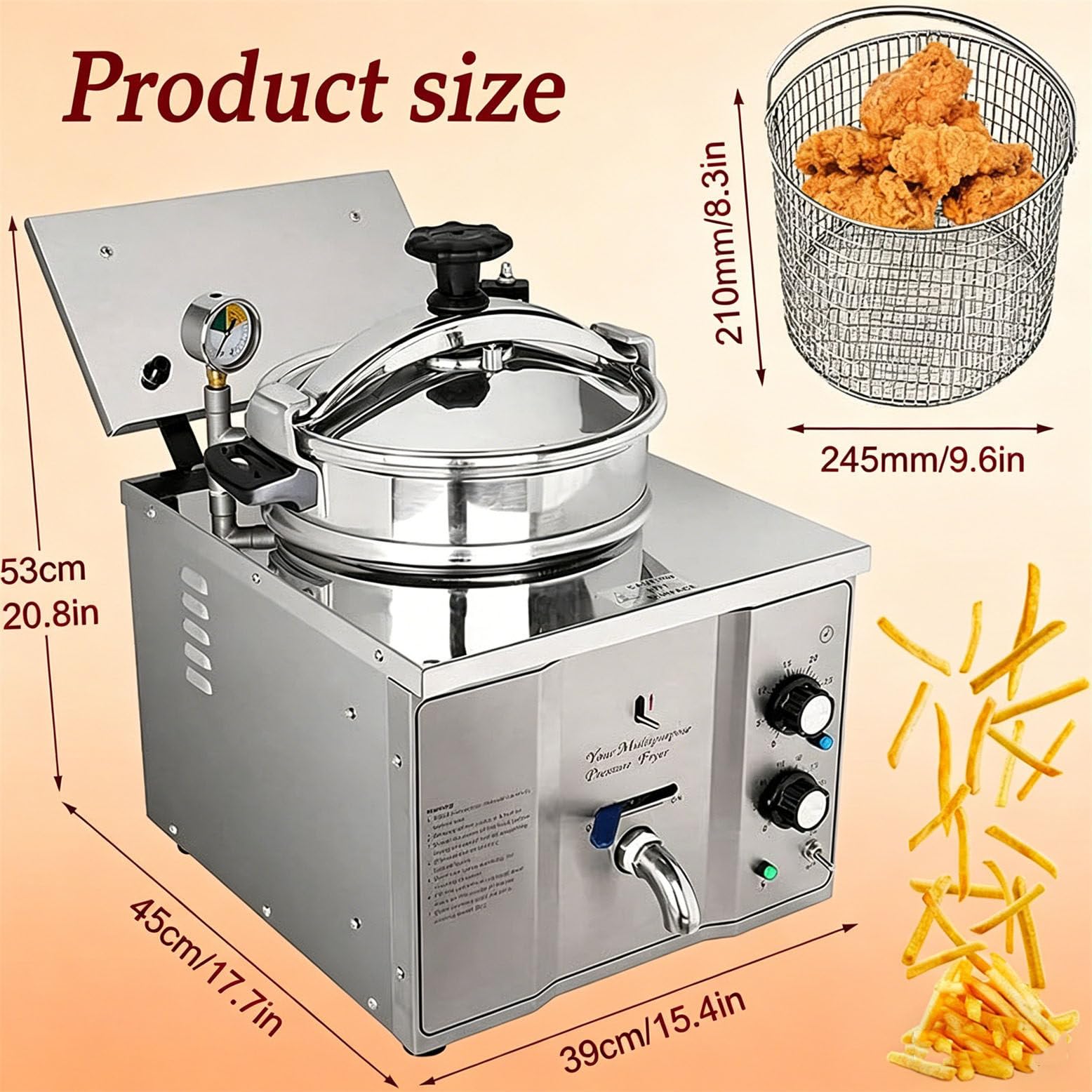 Grande friggitrice ad Aria a Pressione Commerciale da 16 Litri, 3000 W, Display Digitale Touch Screen con Pressione di Esercizio di 8-10 psi, 50-200℃, 8 programmi preimpostati