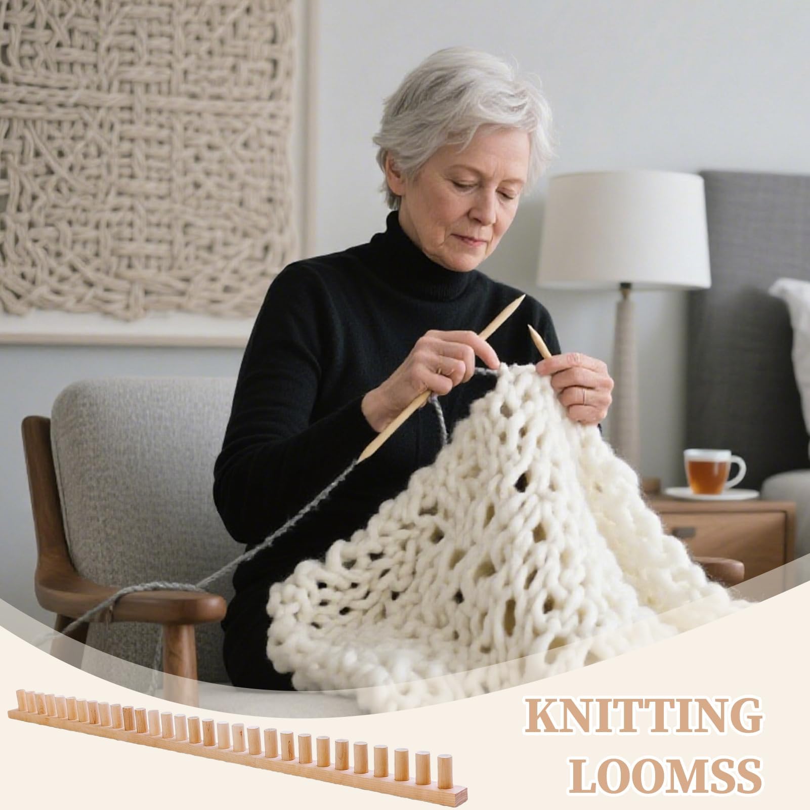 Métier à Tricoter épais, Cadre en Bois pour Tricoter des couvertures, des jetés, des Crochets, des Outils de Tricot à la Main, sans Aiguilles, pour débutantes et Femmes, 116,8 x 4