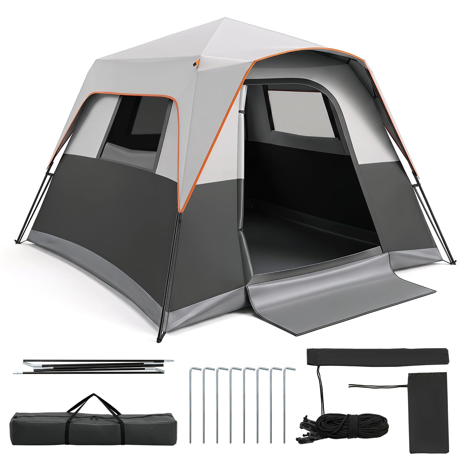 COSTWAY Campingzelt für 6 Personen,Wurfzelt mit Regenschutz (Grau)