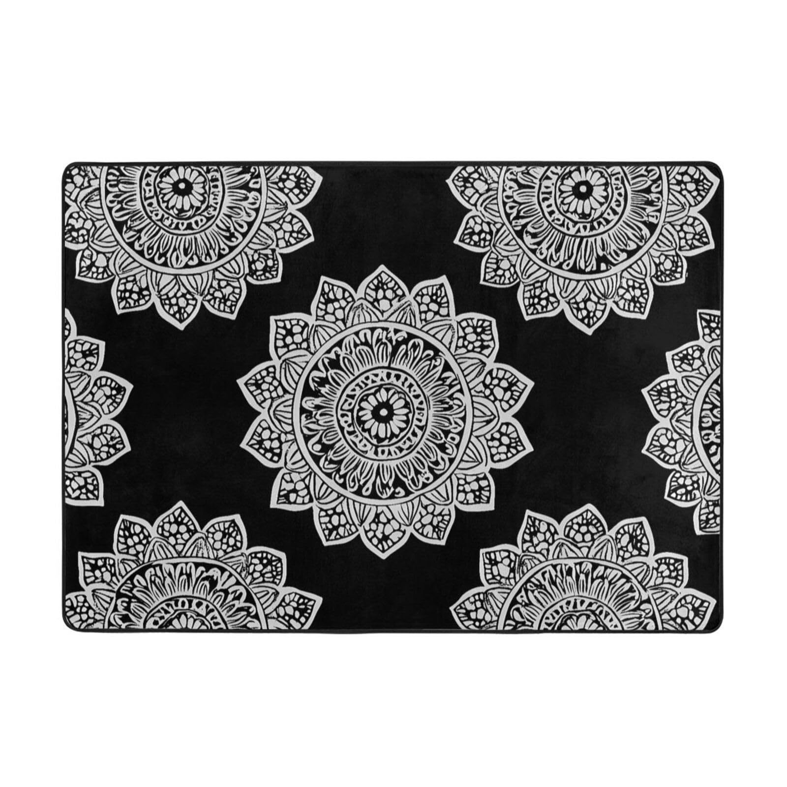 Tapis mandala noir 203x147 cm antidérapant pour bureau et balcon