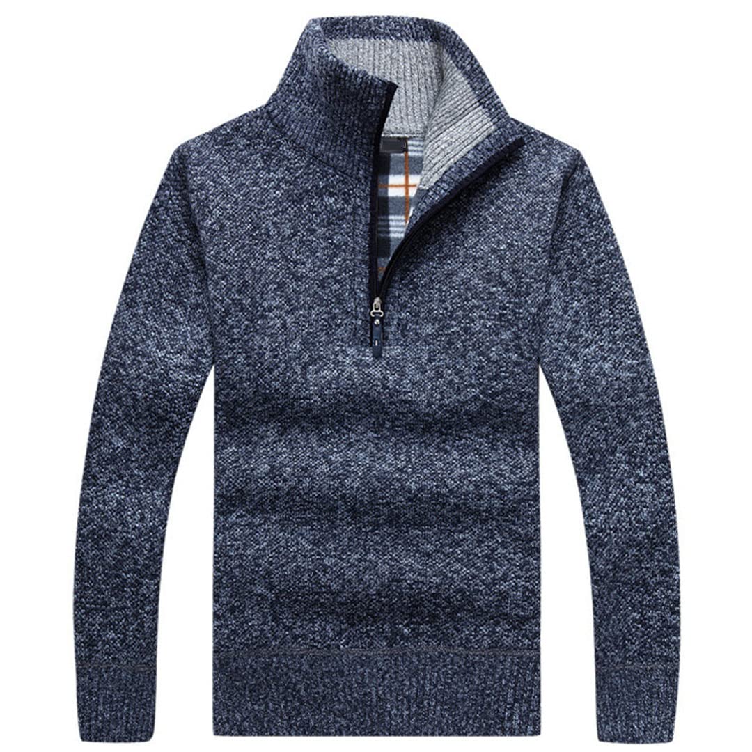 Męski gruby ciepły sweter z dzianiny solidny modny golf swetry pół zamek polar płaszcz, Dark Gray, M