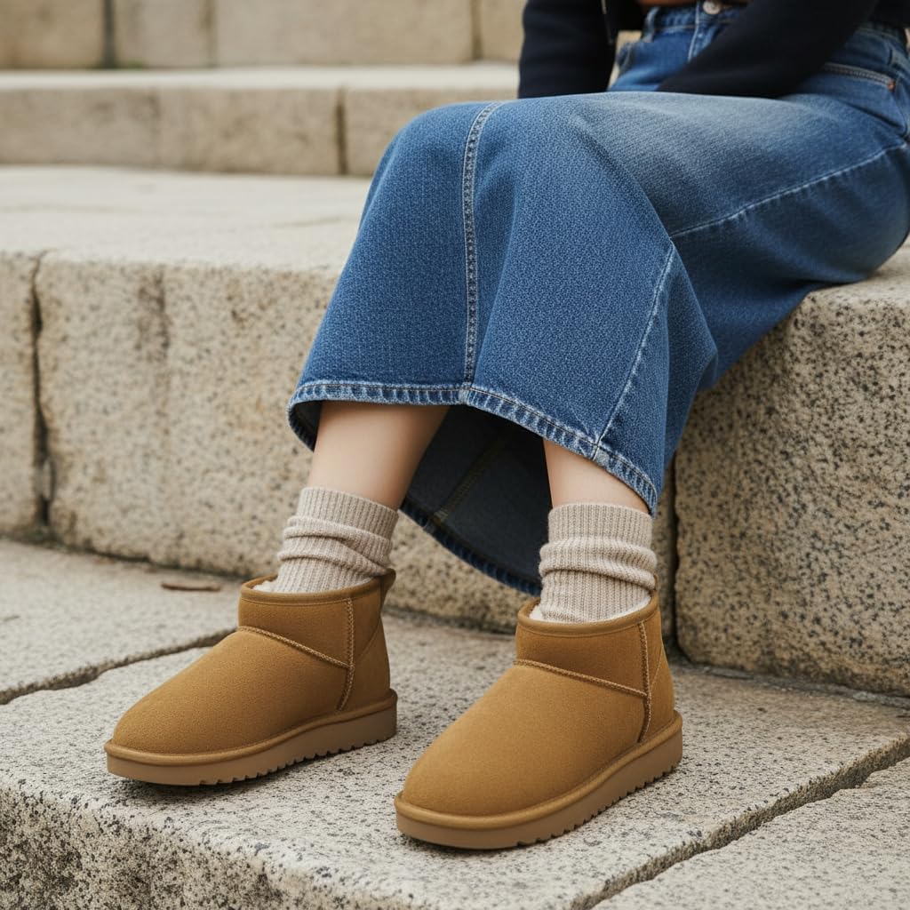 CUSHIONAIRE Hip-3 Genuine Suede Leather Ankle Boots for Women – Pull On Cozy Faux Fur Boots Womens Shoes with Comfortable Memory Foam