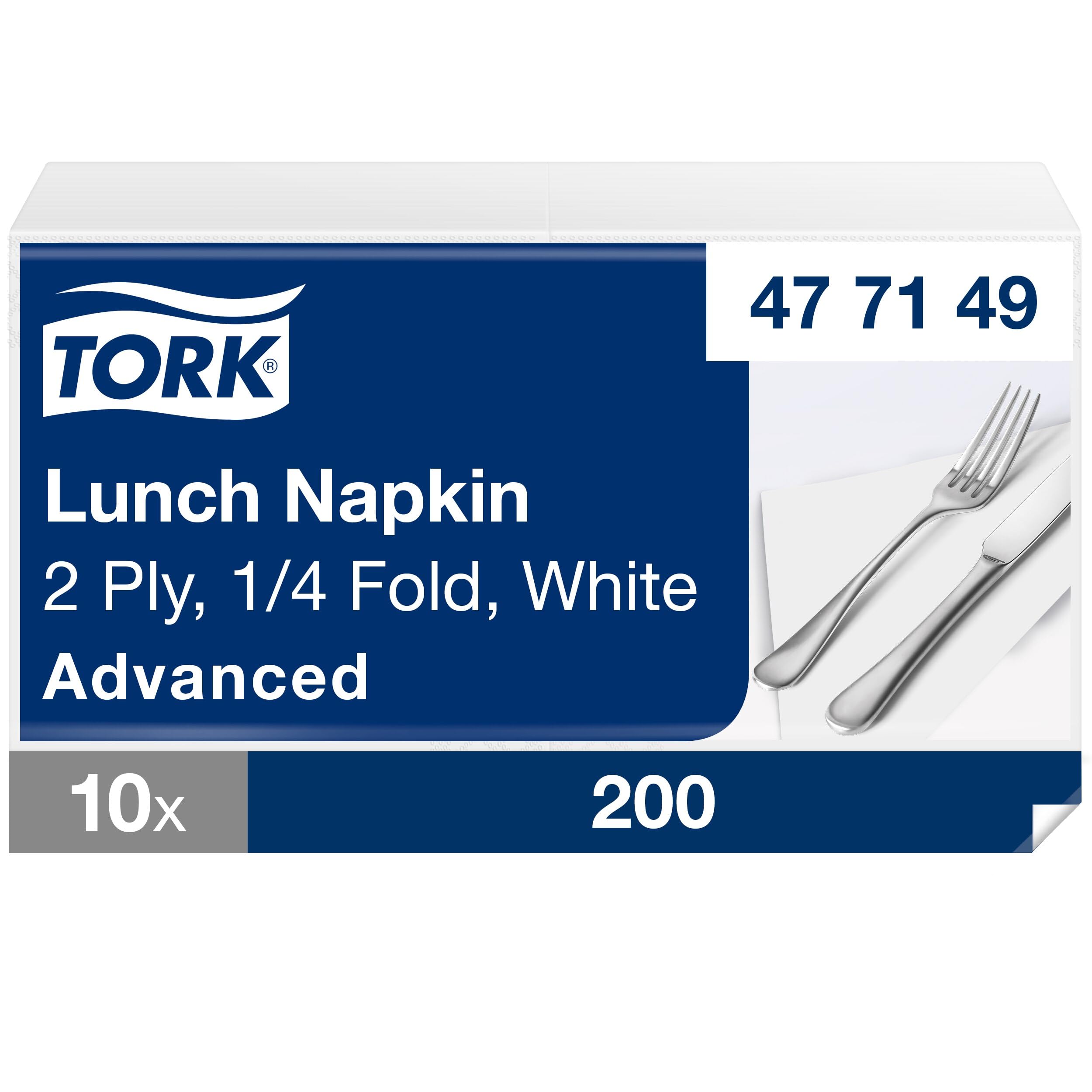 Tork Biała Serwetka Lunchowa, Składana 1/4, 2-warstwowa, 33 cm x 33 cm, 10 x 200 serwetek, 477149