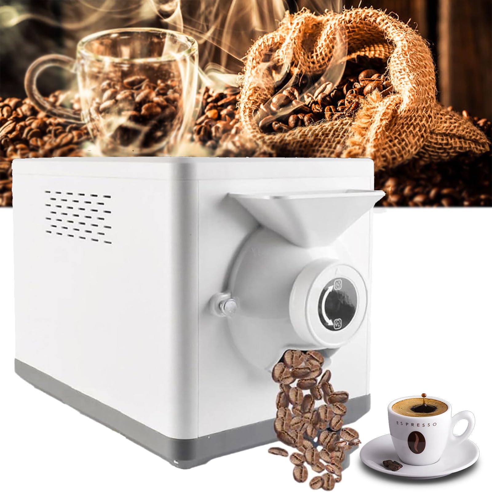 NGDFGR Coffee Roaster Machine 1600W Electric, 1500G Capacity, 0-90Mins Timer, 100℃-250℃ Adjust, Non-Stick Pot, Commercial Home Nut Grain Roasting