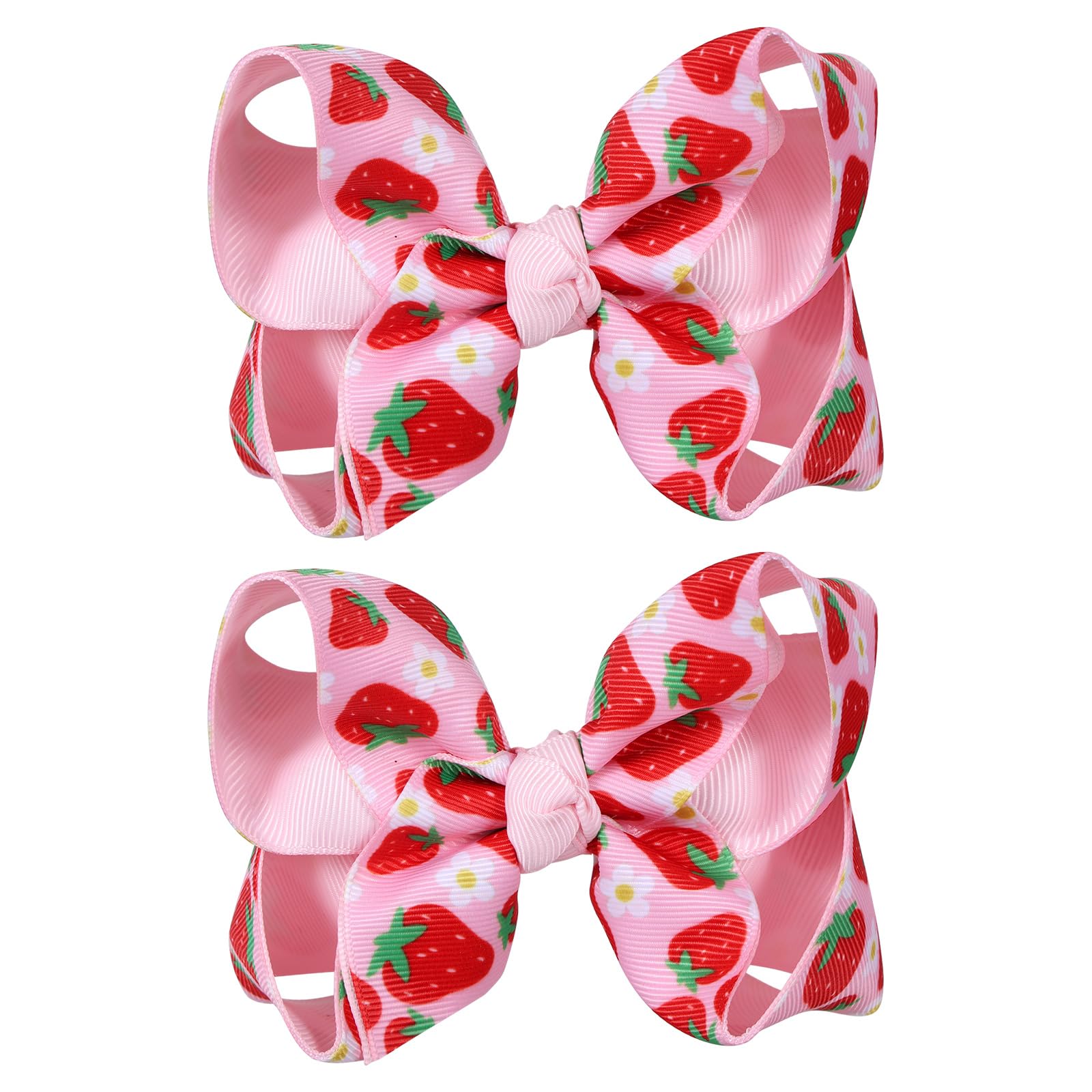 Photo 1 of 2Pc Strawberry Ribbon Hair Bow Clips 4.3" Tropical Fruit Alligator Barrettes Hairpins for Girls Teens Toddlers Women Kids Birthday Party Summer Dress Decor Accessories Gift