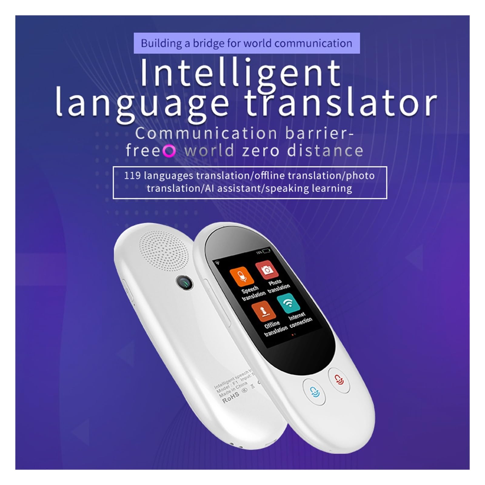 Traduttore Simultaneo Vocale, Traduttore vocale intelligente portatile 119 lingue in tempo reale Traduttore altoparlante Dispositivo di traduzione intelligente for viaggi ,Traduttore Inglese Italiano(