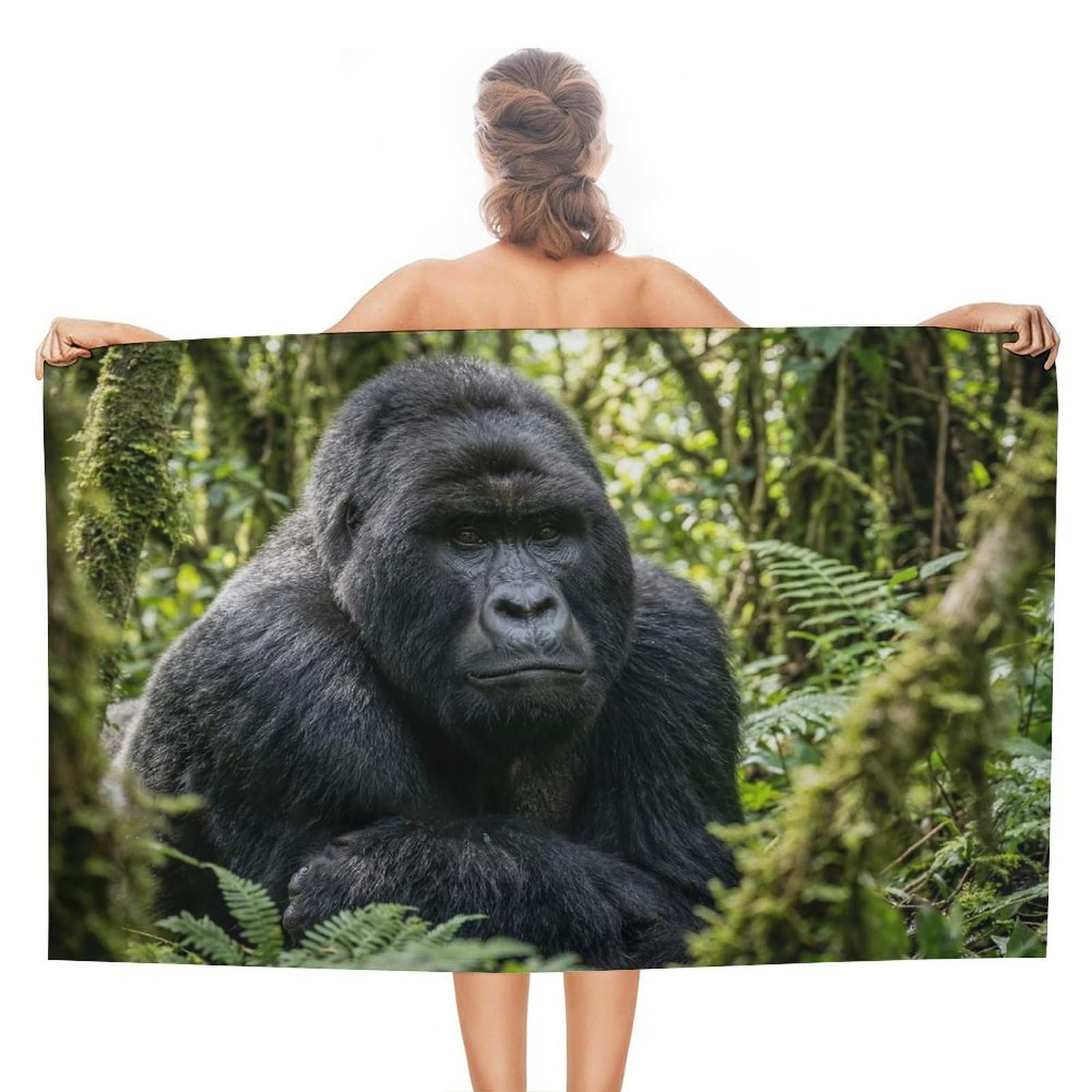 Serviette de plage anti-sable grand drap de bain microfibre forêt gorille pour piscine