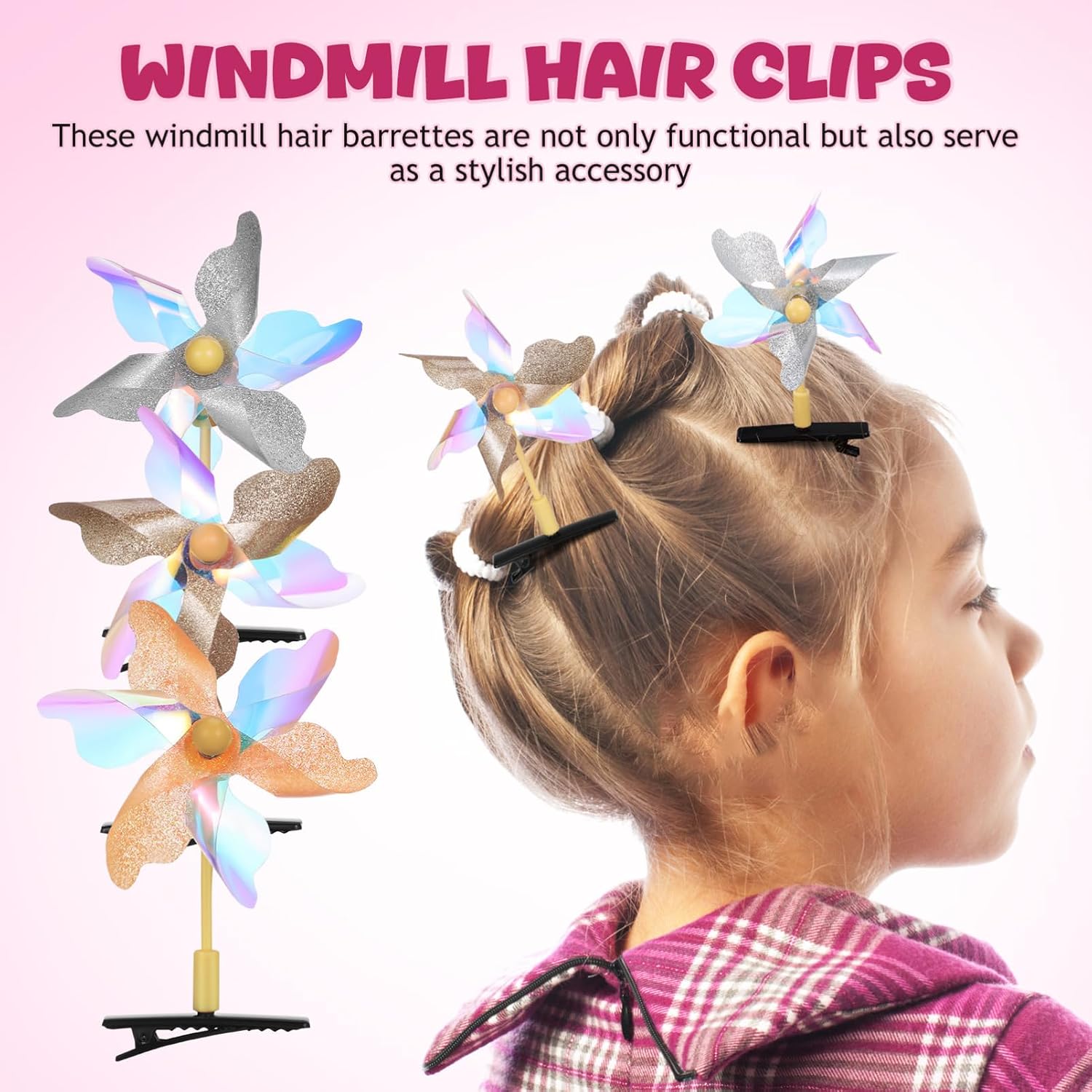 Beavorty 20 Pcs Windmill Hairpin Pinwheel Hair Barrettes Pinwheel Hair Clip Sprout Clips Festival Hair Barrettes Cute Hair Clips for Women Kids