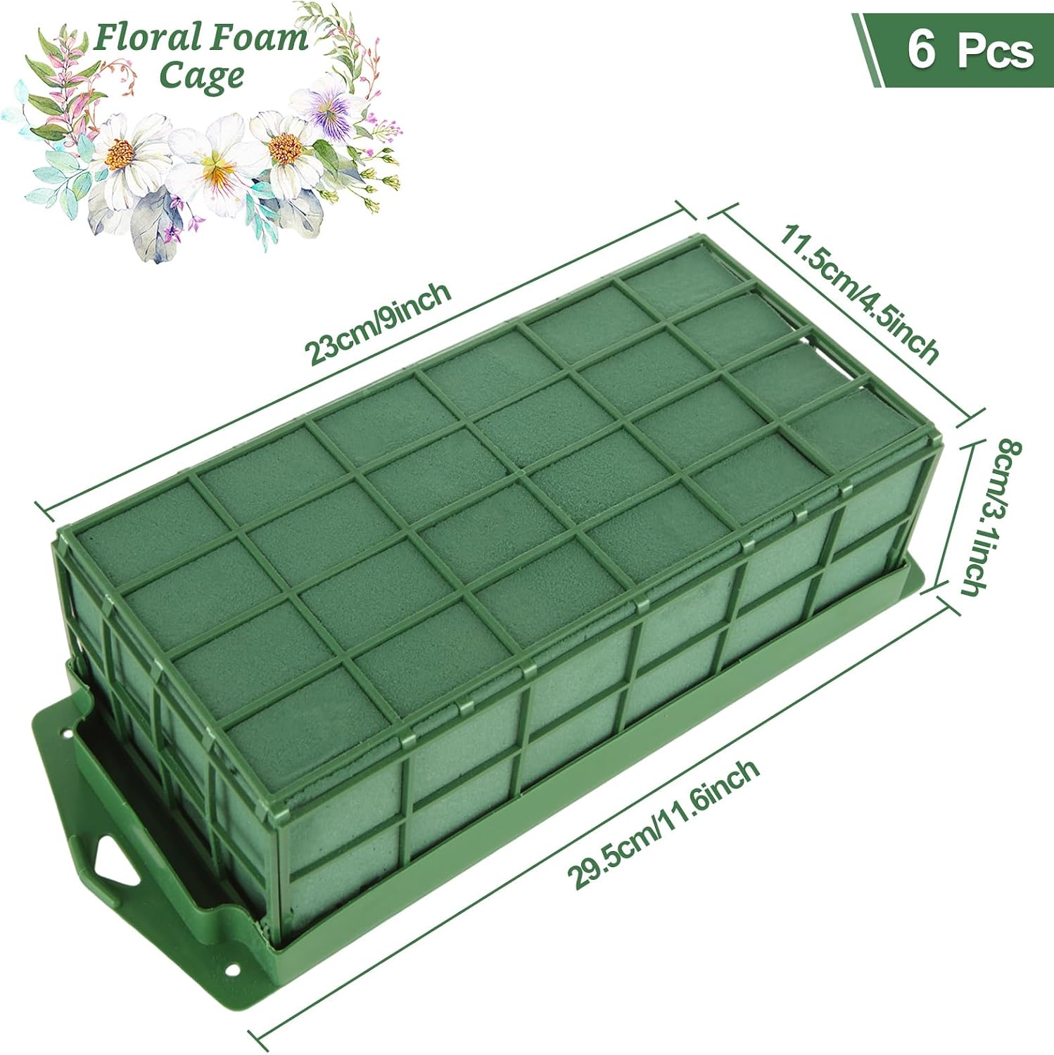 6 Pack 11.8 x 4.3 x 3.1 Inch Floral Foam Cage, Rectangle Flower Cage Holder for Fresh Flower, Floral Foam for Fresh Flower Arrangement Decoration, Wedding, Interior and Garden