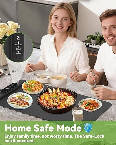 Miniatura 4 de Bandeja eléctrica para calentar alimentos: almohadilla térmica de silicona YTLAD con 6 niveles de temperatura ajustable y temporizador de 5 horas y