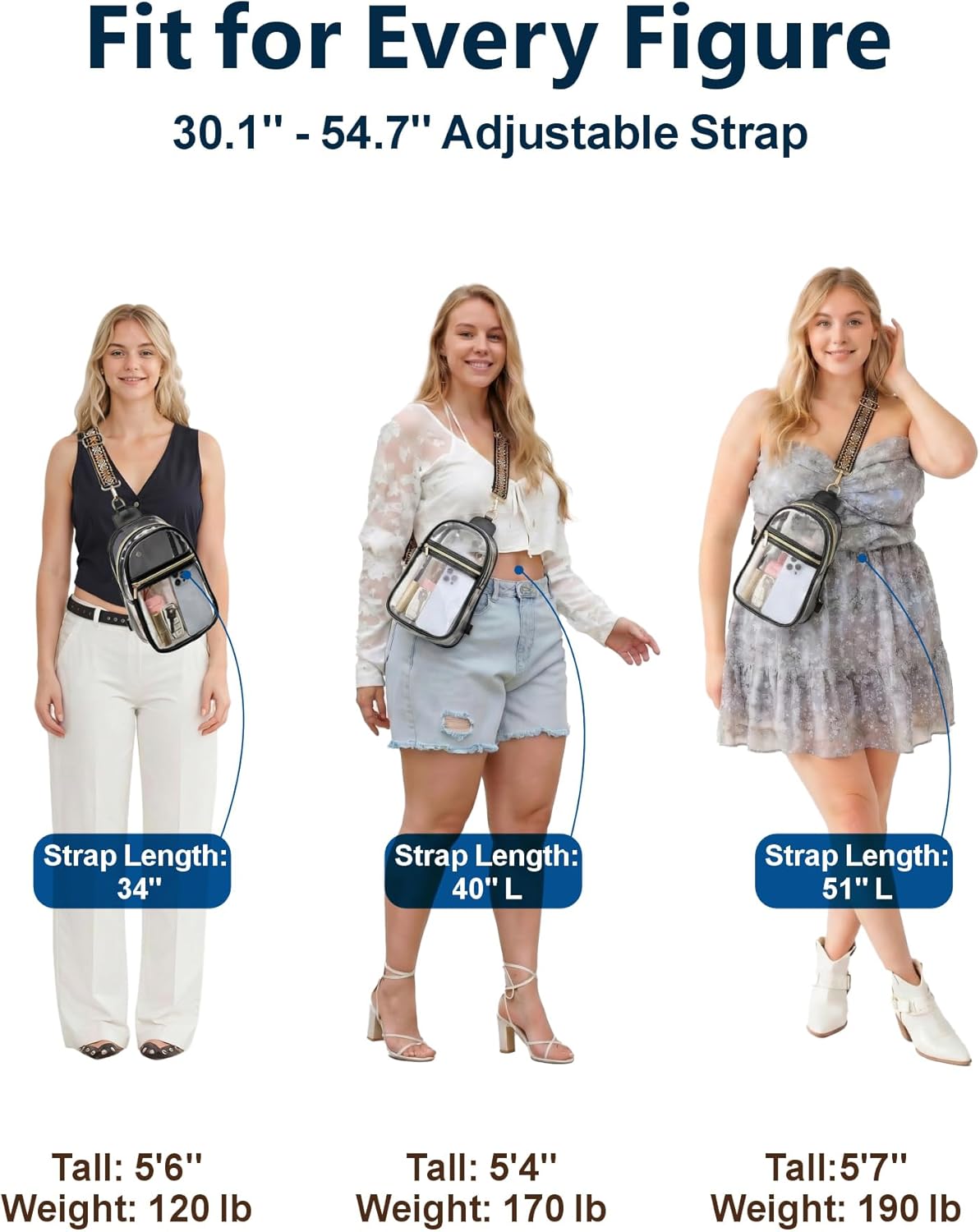 PACKISM Clear Sling Bag Stadium Approved - Clear Bag for Stadium Events & Holographic Bag for Music Festivals Jacquard Strap - Image 6