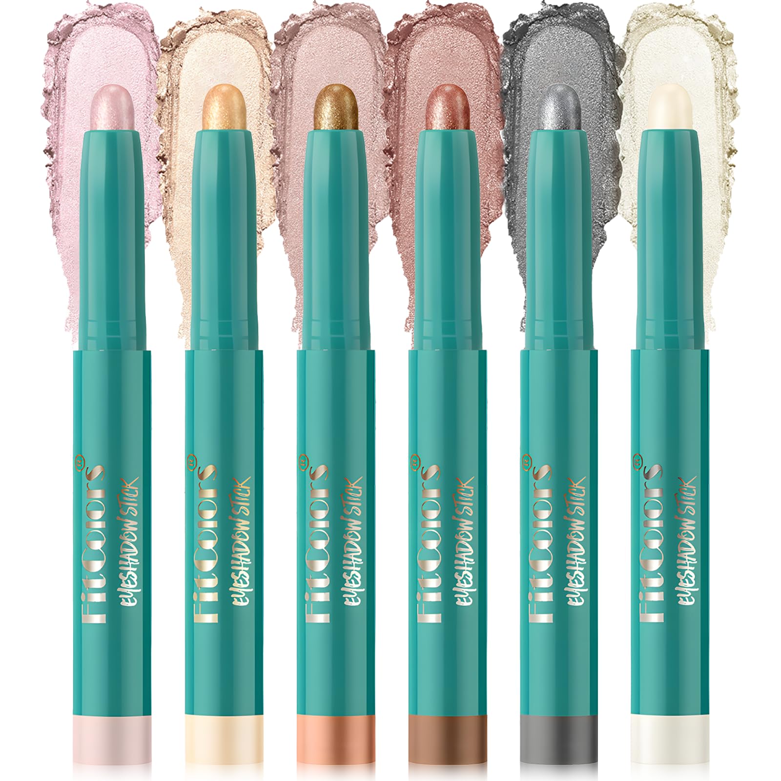 6 Colors Eyeshadow Stick Set, Eye Brightener Stick Shimmer Smooth Cream Eyeliner Pencil Long Lasting Waterproof Glitter Highlighter Eye Shadow Makeup