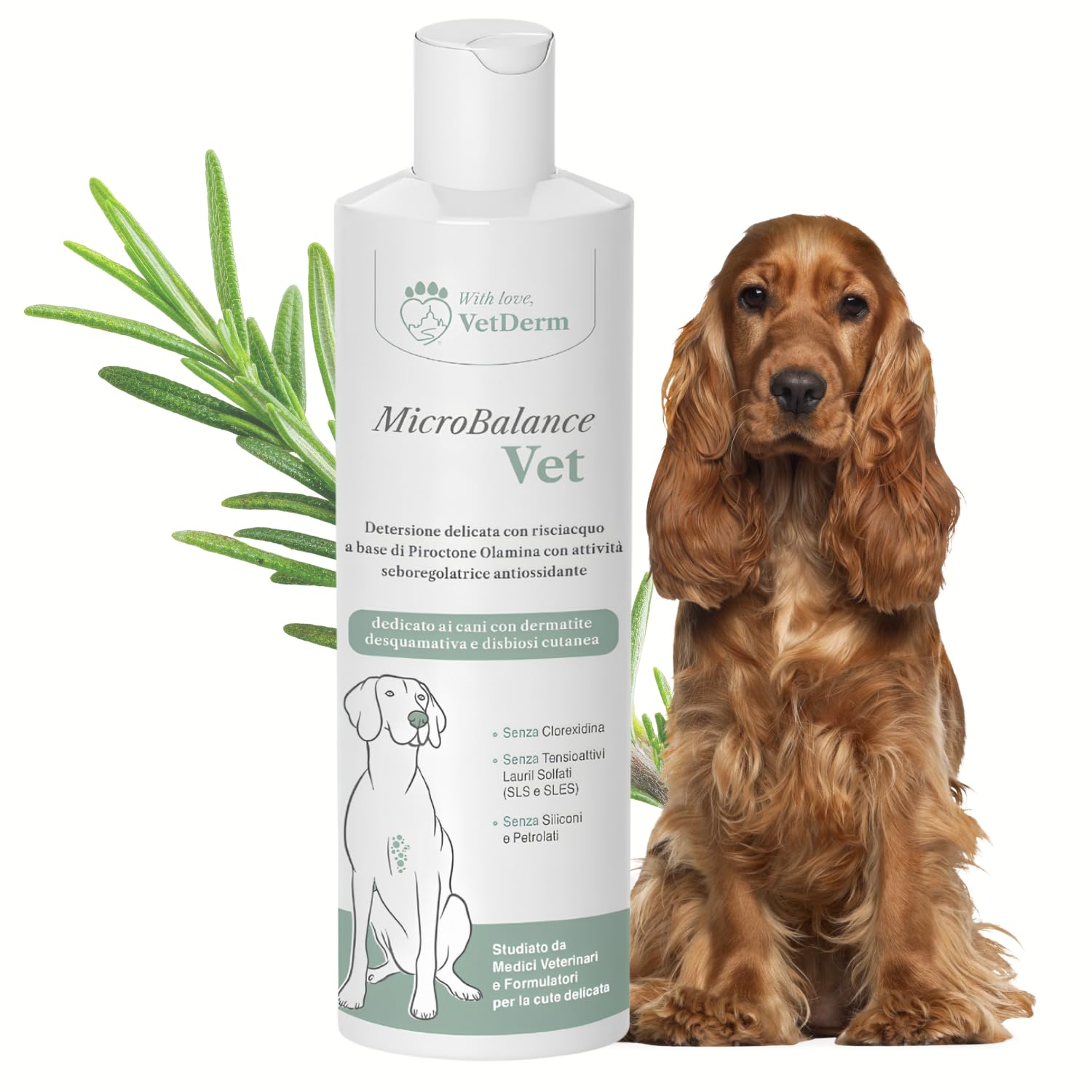MicroBalance Vet - Shampoo per Cani con Dermatite Desquamativa - Per Cute con Sovrainfezione, Prurito e Cattivo Odore - Senza Alcol, Clorexidina, SLS/SLES e Siliconi - Per Tutte le Razze - 250ml