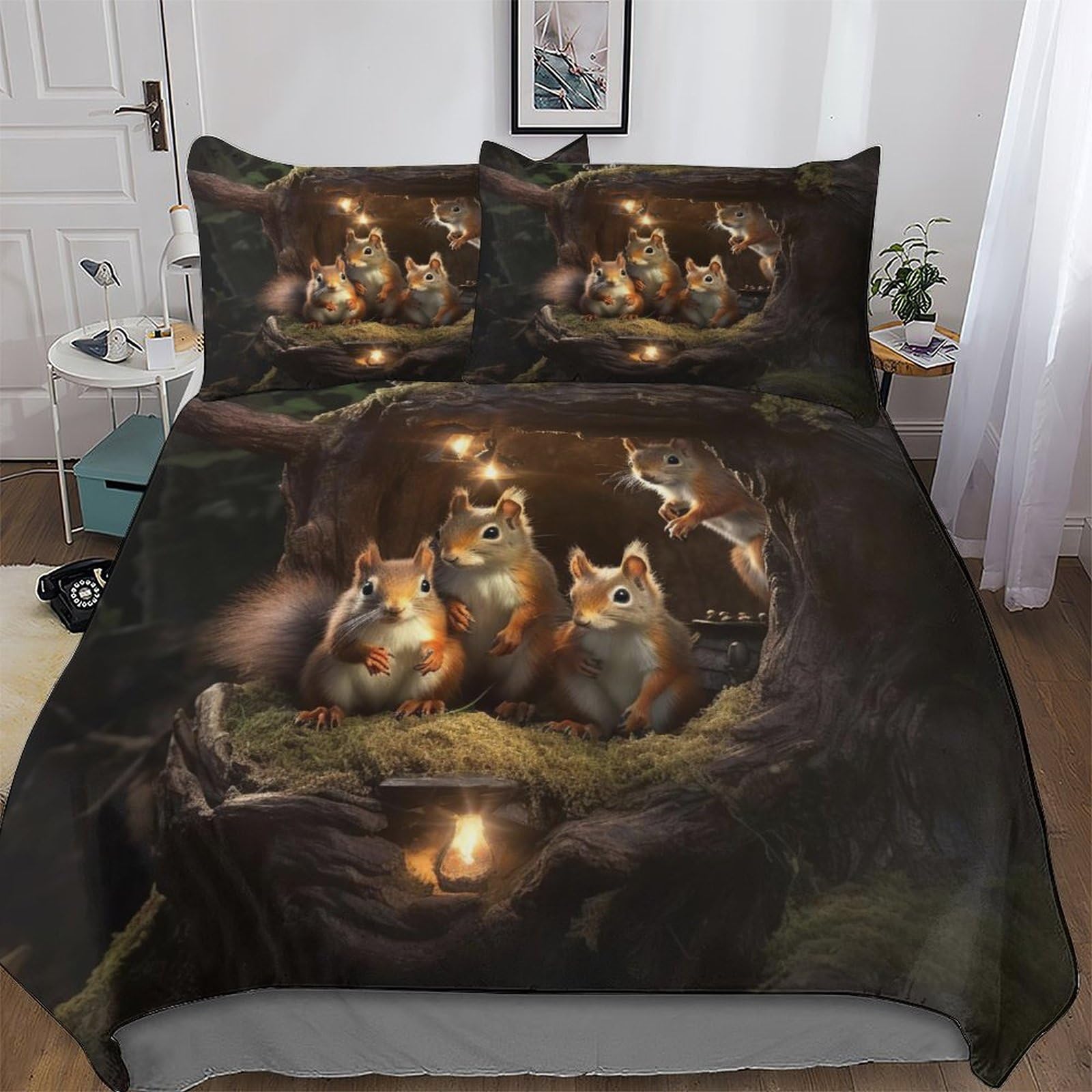 Housse de couette écureuil 220x240 cm parure de lit 3 pièces microfibres