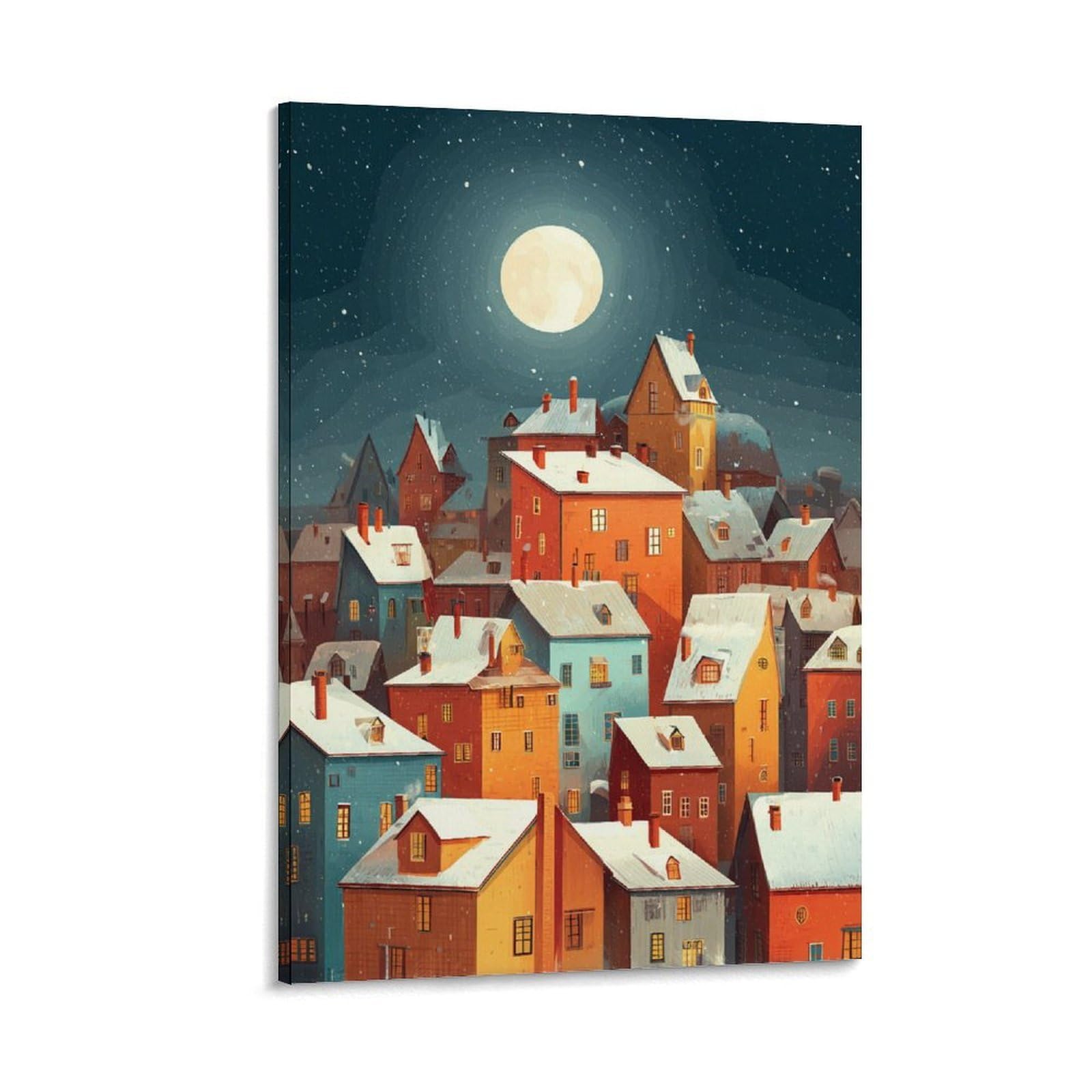 KNZVCXUEH Many Houses Canvas Wall Art Paintings Reproduction Modern Artwork for Home Decor Night in The Small Town Canvas Prints Easy to Hang 12x18inch(30x45cm)