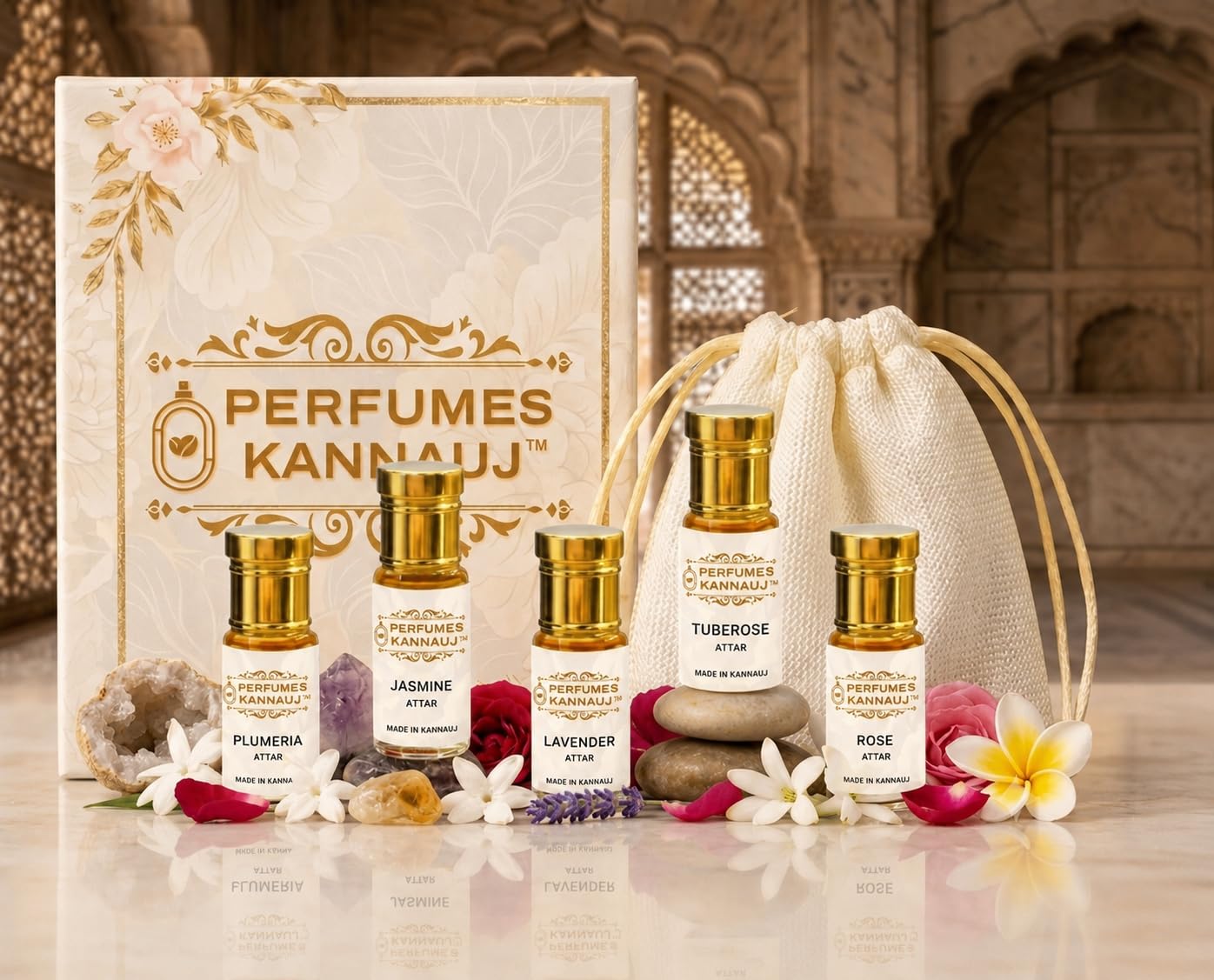 Kannauj Top 5 Natural Flower Attars Combo Pack (Rose, Tuberose, Lavender, Jasmine & Plumeria) | Traditional Deg-Bhapka Distilled | Alcohol-Free Floral Attar-picture-47
