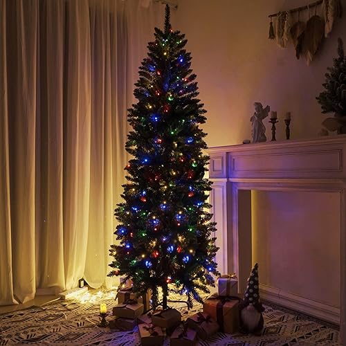Miniatura 6 de Árbol de Navidad artificial preiluminado con soporte, luces multicolores, decorado para fiestas de vacaciones en el hogar, 5 pies