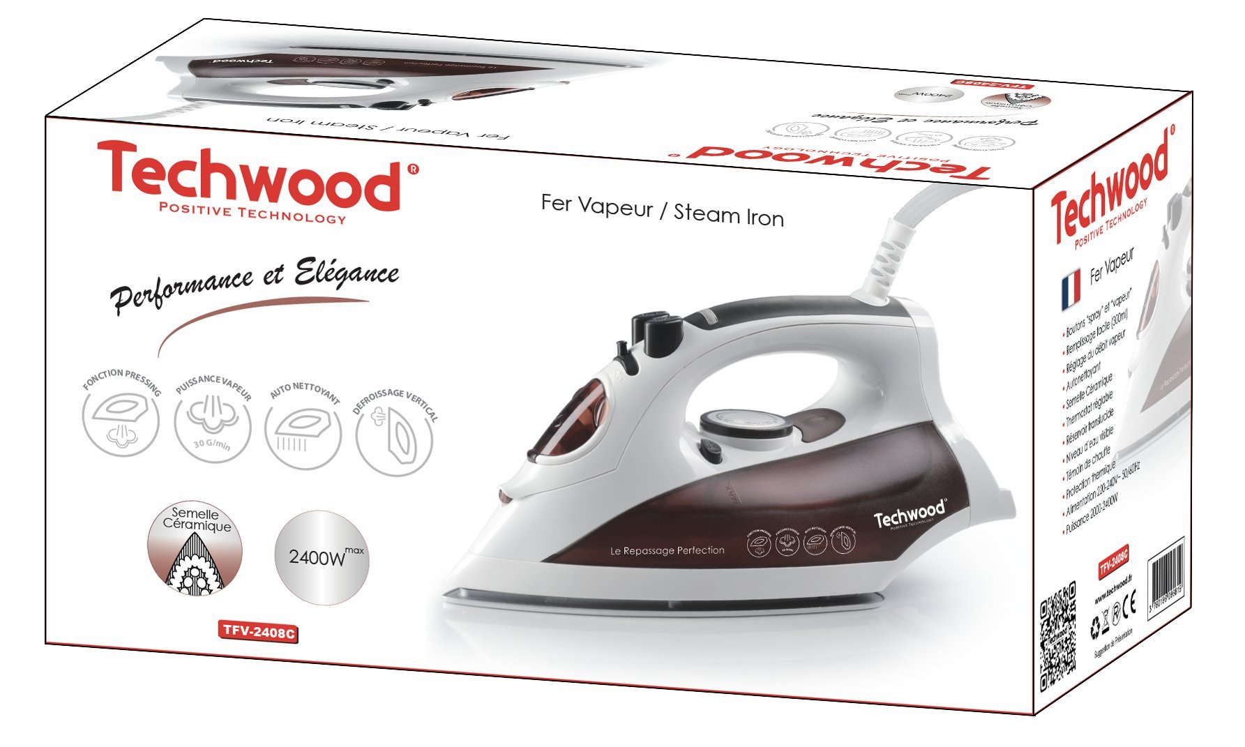 Techwood a ̀ plancha marrón y color blanco