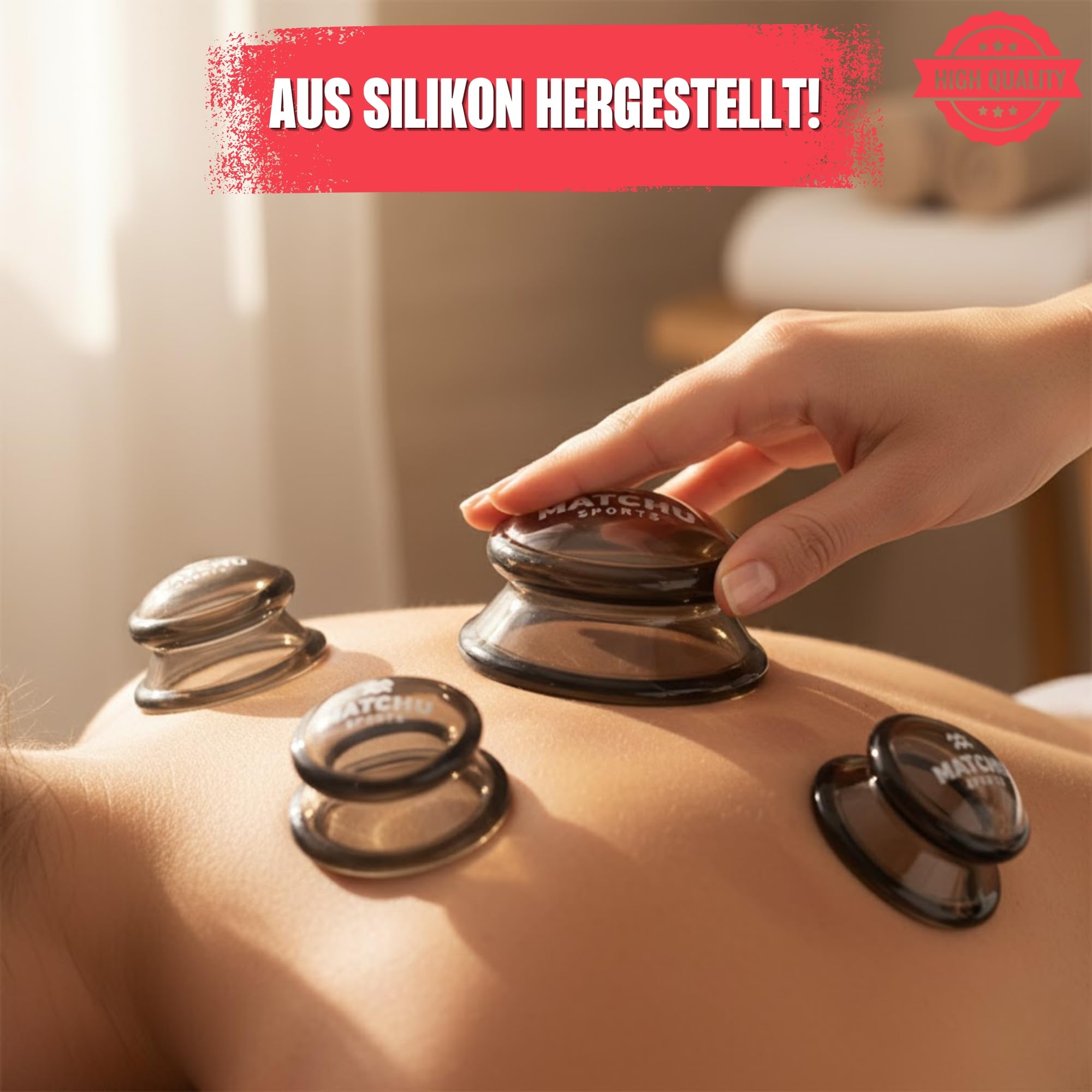 MATCHU – Silikon-Schröpfset 4-teilig – Anti-Cellulite Schröpfgläser für den ganzen Körper – Vakuum-Massage – Langlebig, Leicht zu Reinigen, Anti-Aging – Dunkelgrau