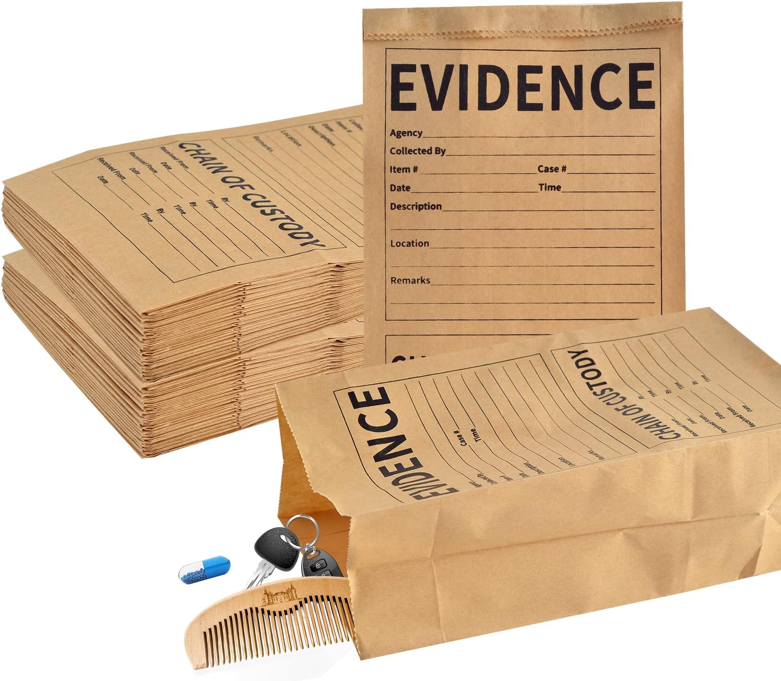 WANGDEFA 50 Pack Paper Evidence Bags 9.45 * 5 * 3 inch Crime Scene Paper Evidence Bag for Receipts (50)