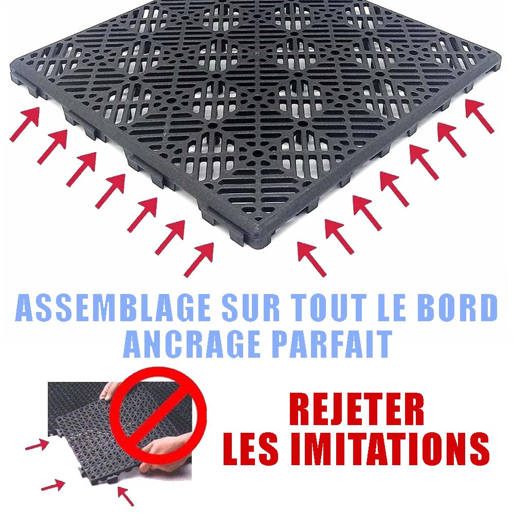 Pack de 12 Dalles Anti-humidité Anthracite ≈1m² Camping Vestiaires Piscines