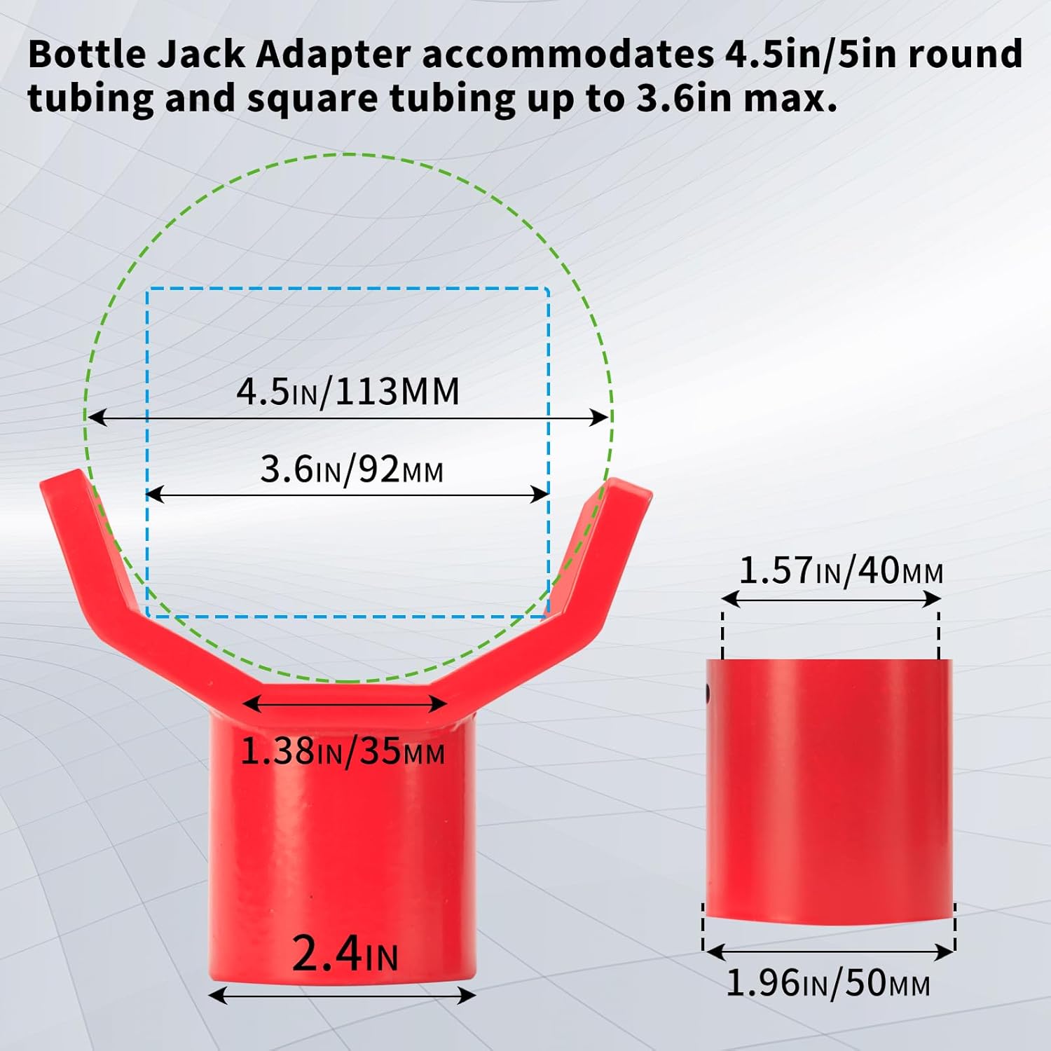 2-in-1 Bottle Jack Adapter for 12 ton/ 20 ton - Universal Steel Adapter for Safe Jack Lift, Fits 1.97-Inch or Smaller Bottle Jacks, Works with Round Axles 4.5/5" & Square Axles (3.6" Max)