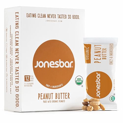 JONESBAR Barra orgánica de frutas y nueces USDA sin OMG Kosher vegana sin gluten barra de aperitivos simple mantequilla de maní 12 unidades paquete
