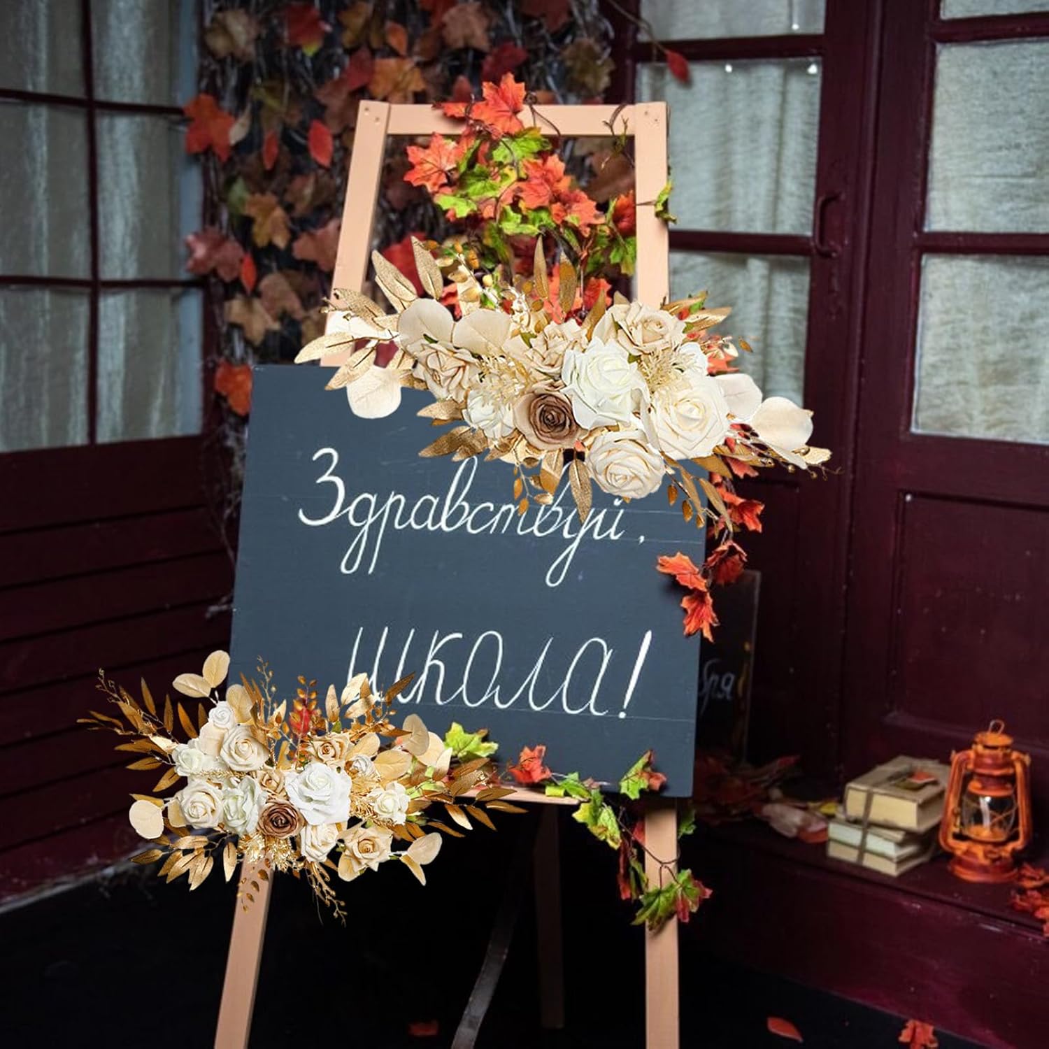 Wedding Arch Flowers Set of 2 Artificial Flowers Swag Arrangements for DIY Wedding Party Ceremony Reception Backdrop Floral Decoration(Champagne)