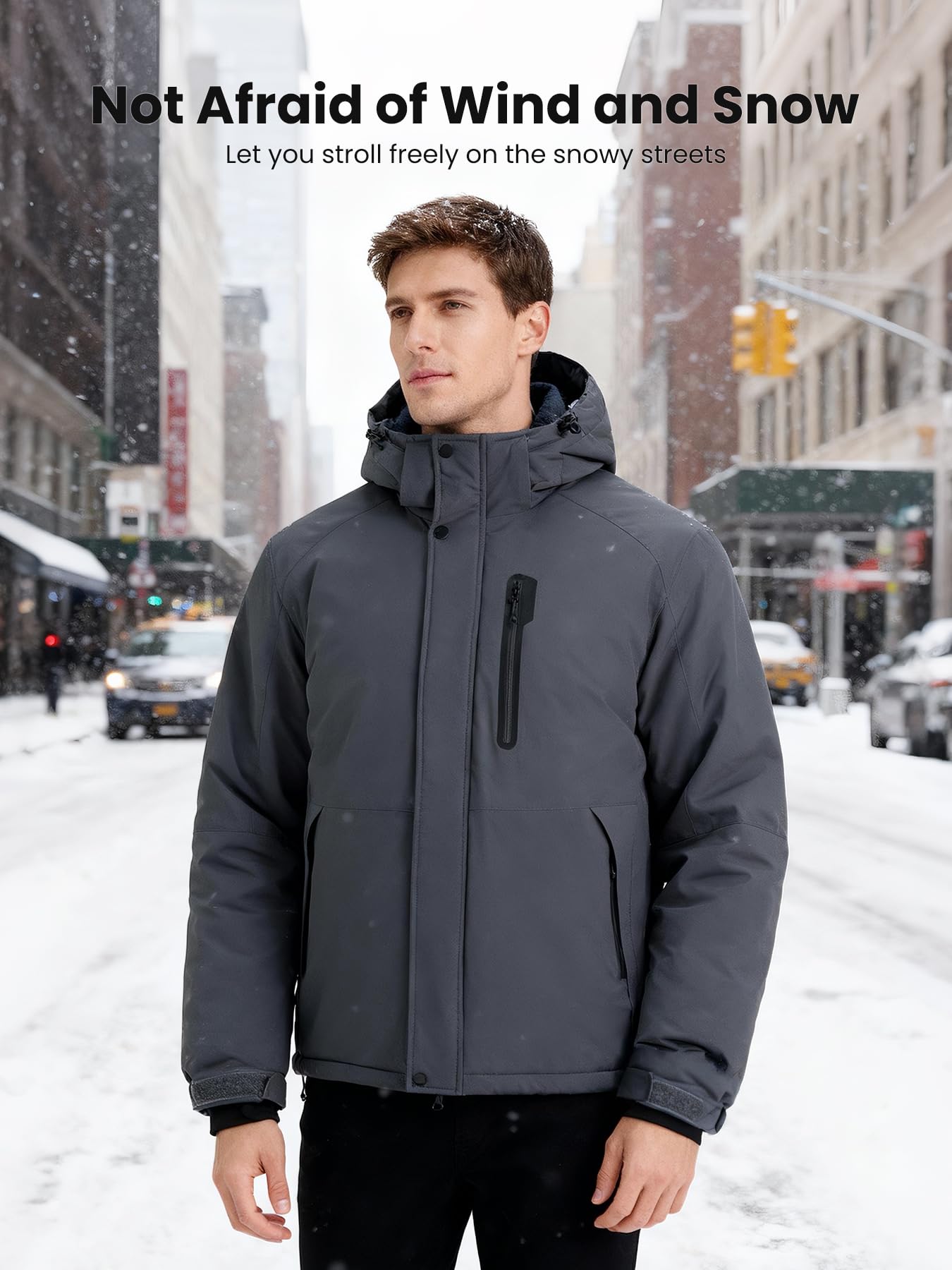 Winterjacke Herren Warm Fleece Gefüttert SkiJacke wasserdichte winddichte atmungsaktive Jacke mit Fleecefutter abnehmbare Kapuze dicke Softshelljacke