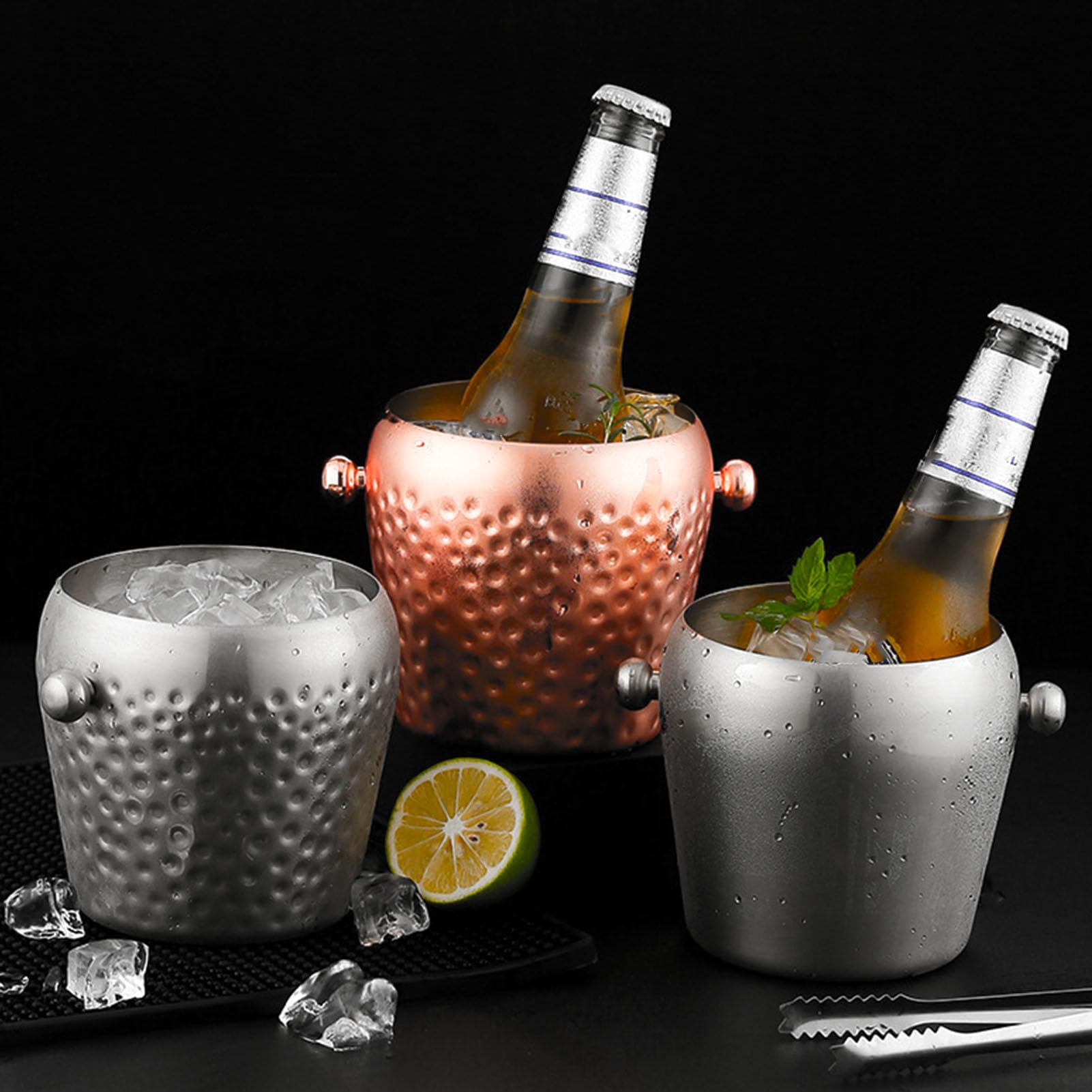 Mini secchiello per il ghiaccio isolato da 1 l, contenitore per ghiaccio a doppia parete in acciaio inox, per vino, champagne, accessori per casa, bar, feste (oro rosa)