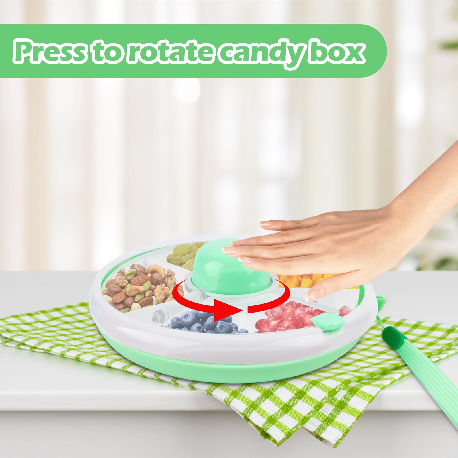 Fyeme Drehbare Snackbox Für Kinder - 5 Fächer Mit Interaktivem Knopf In Mintgrün