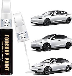 Pearl White Multi-Coat(PPSW) Car Paint Touch Up Pen Compatible with Tesla,2-In-1 Color Accurate Touch Up Car Scratch Repair Paint Match Tesla Series Automotive Scratch Remover for Nicks & Chips Repair
