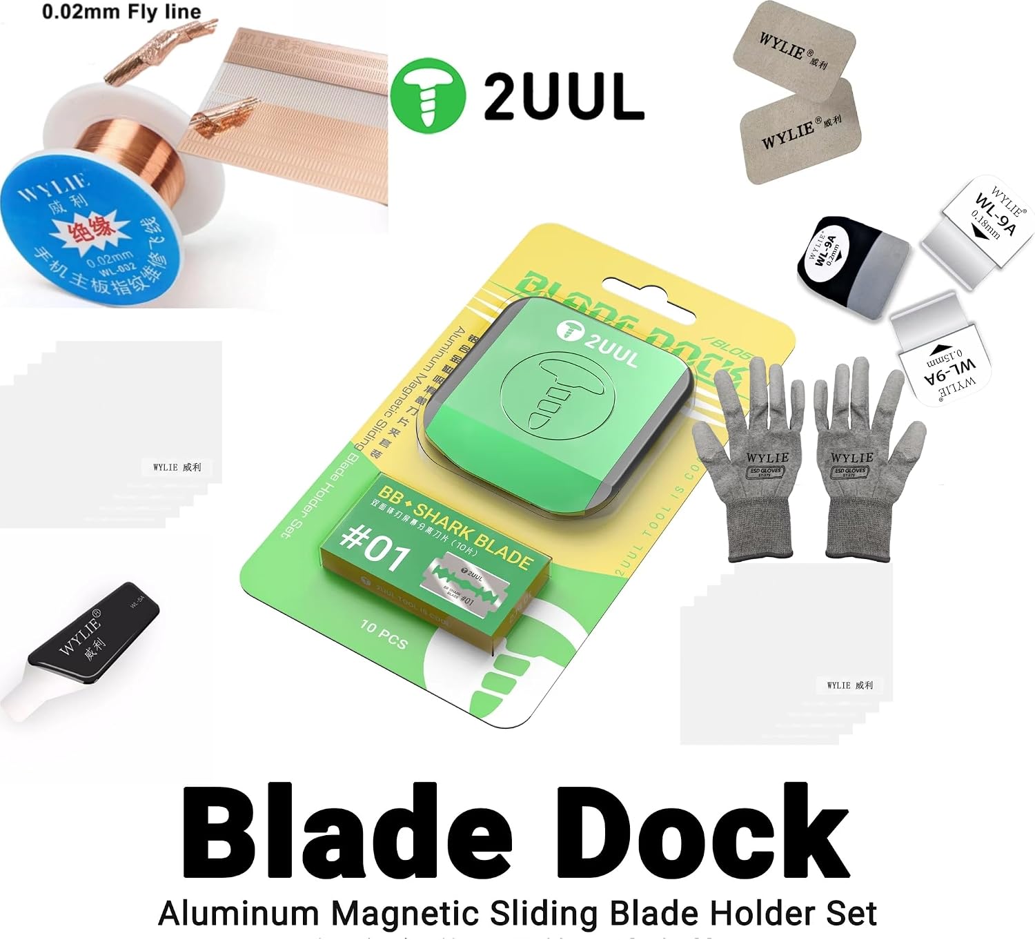 2UUL BL05 Blade Dock Aluminum Magnetic Sliding Blade Holder Set WYLIE Professional Soldering Tools 12 Pack