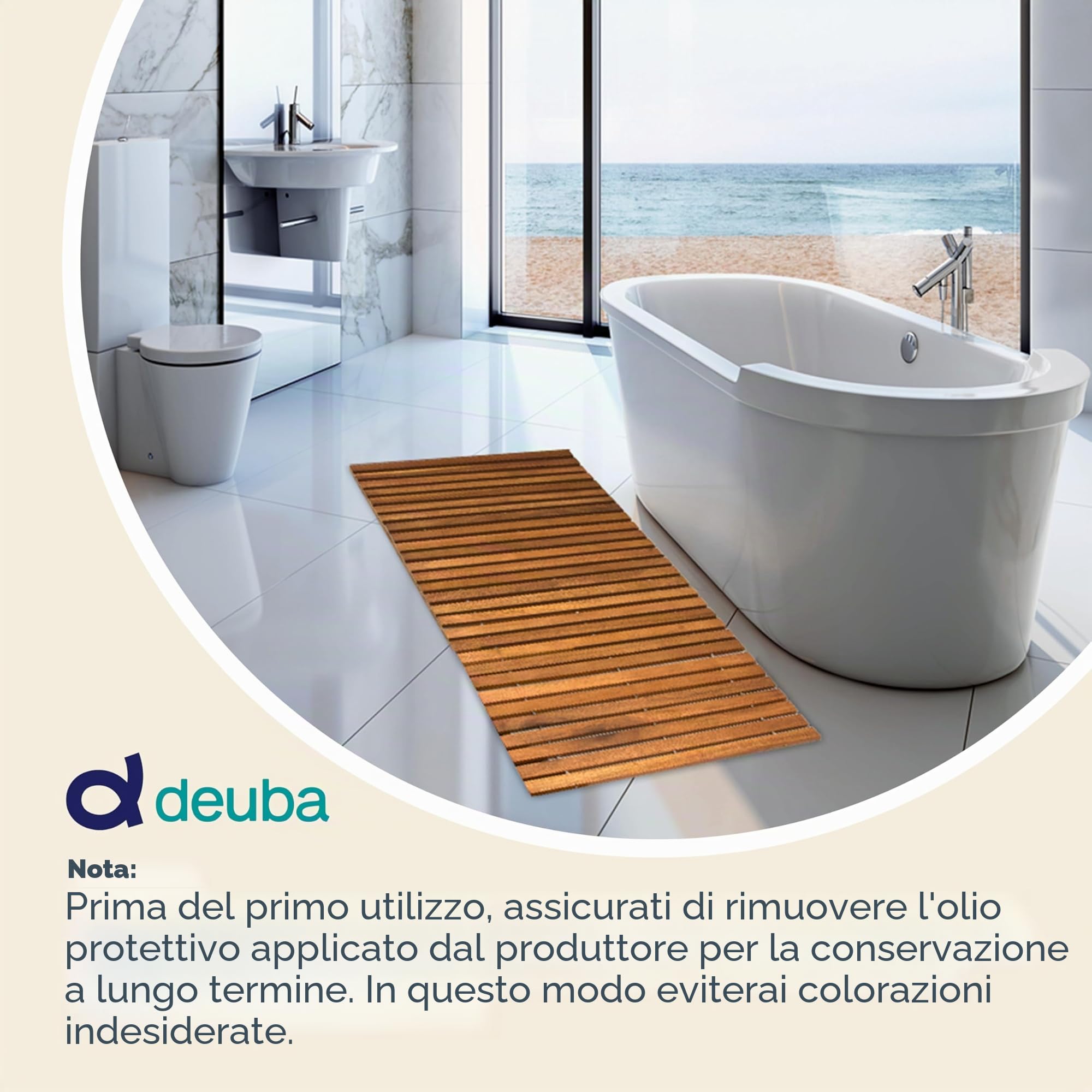 Deuba® Tappetino Bagno in Legno di Acacia Certificato FSC® 76 x 50cm Tappeto Doccia Gommini Antiscivolo Poggiapiediiedi