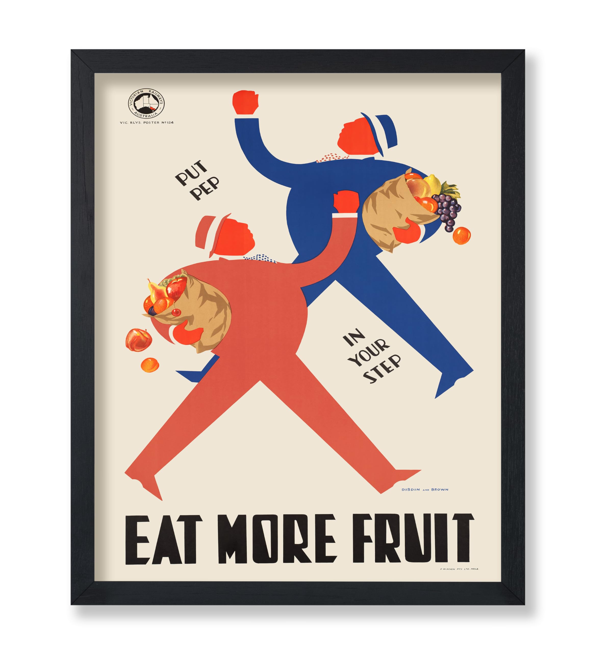 Poster Master Vintage Eat More Fruit Poster - Retro Put Pep In Your Step Print - Food & Drink Art - Fun Gift for Men, Women, Foodies - Perfect Decor for Kitchen, Dining Room - 11x14 UNFRAMED Wall Art