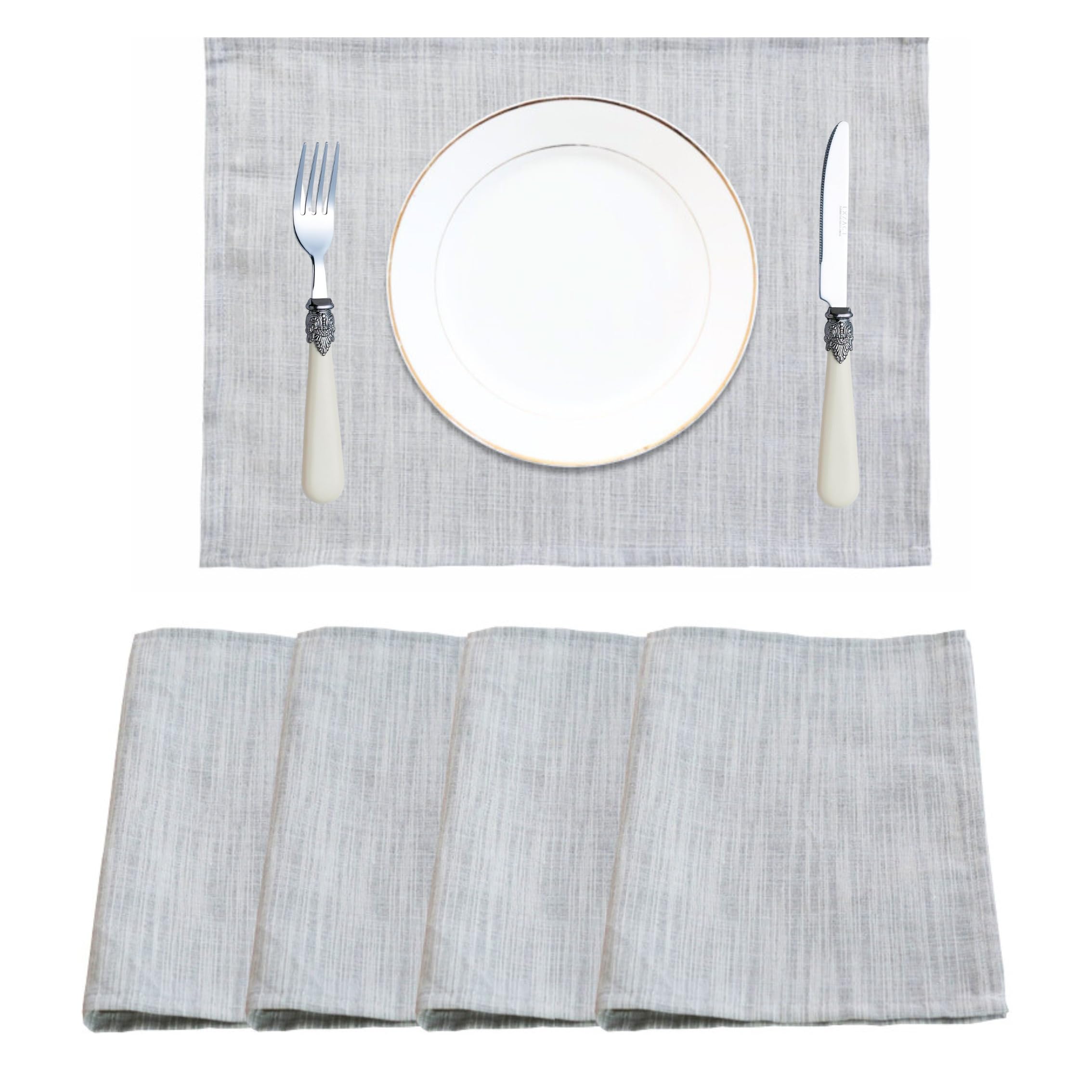 Exerz Cosyaurora – – Juego de 4 manteles Individuales de Lino Natural/Base de Lino/Suave/Tela de Lino manteles Individuales de Comedor (Light Grey)