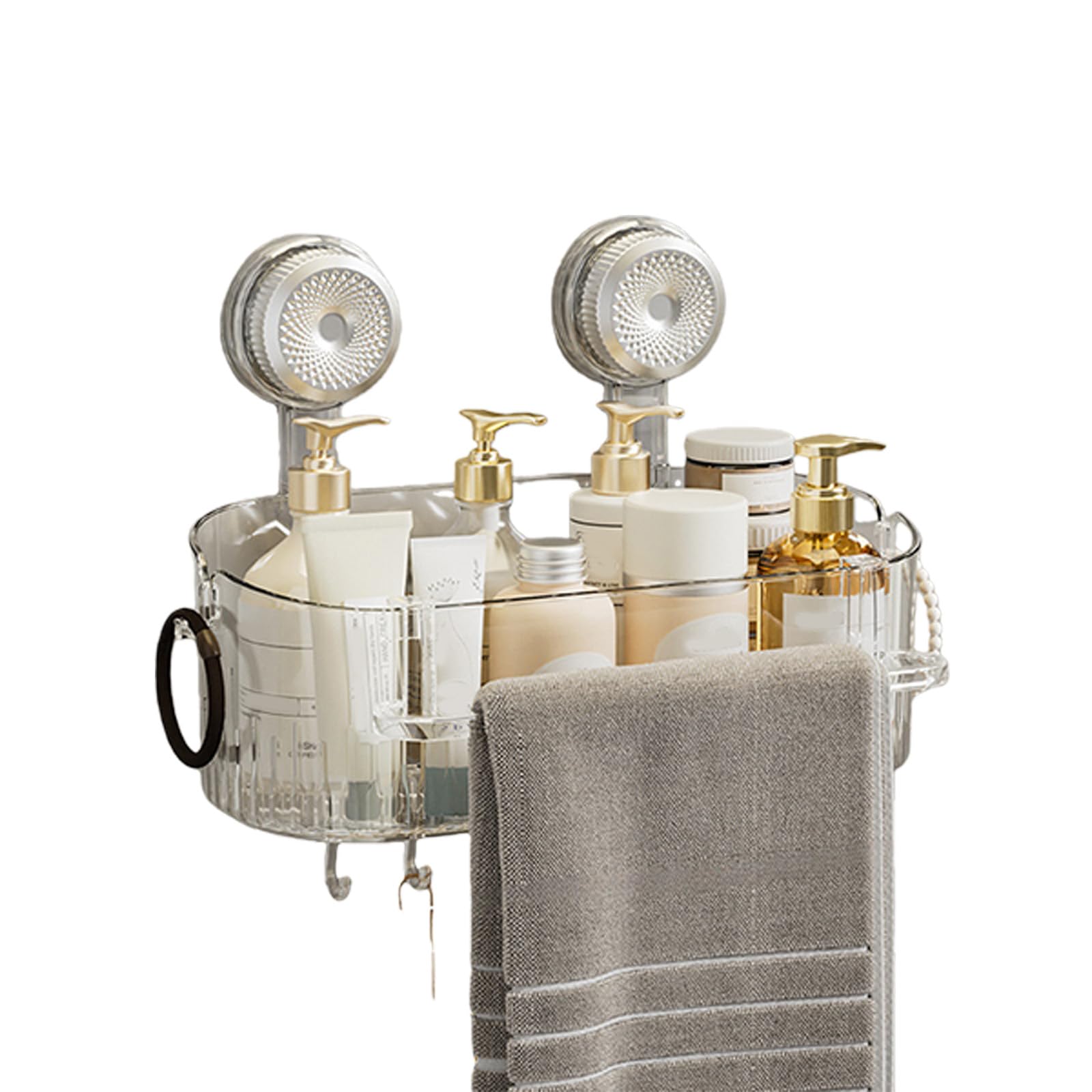 LUCKGONI Bathroom Wall Mount Storage Box With Towel Rack Strong Suction ABS Materials Hanger For Shower Organiser