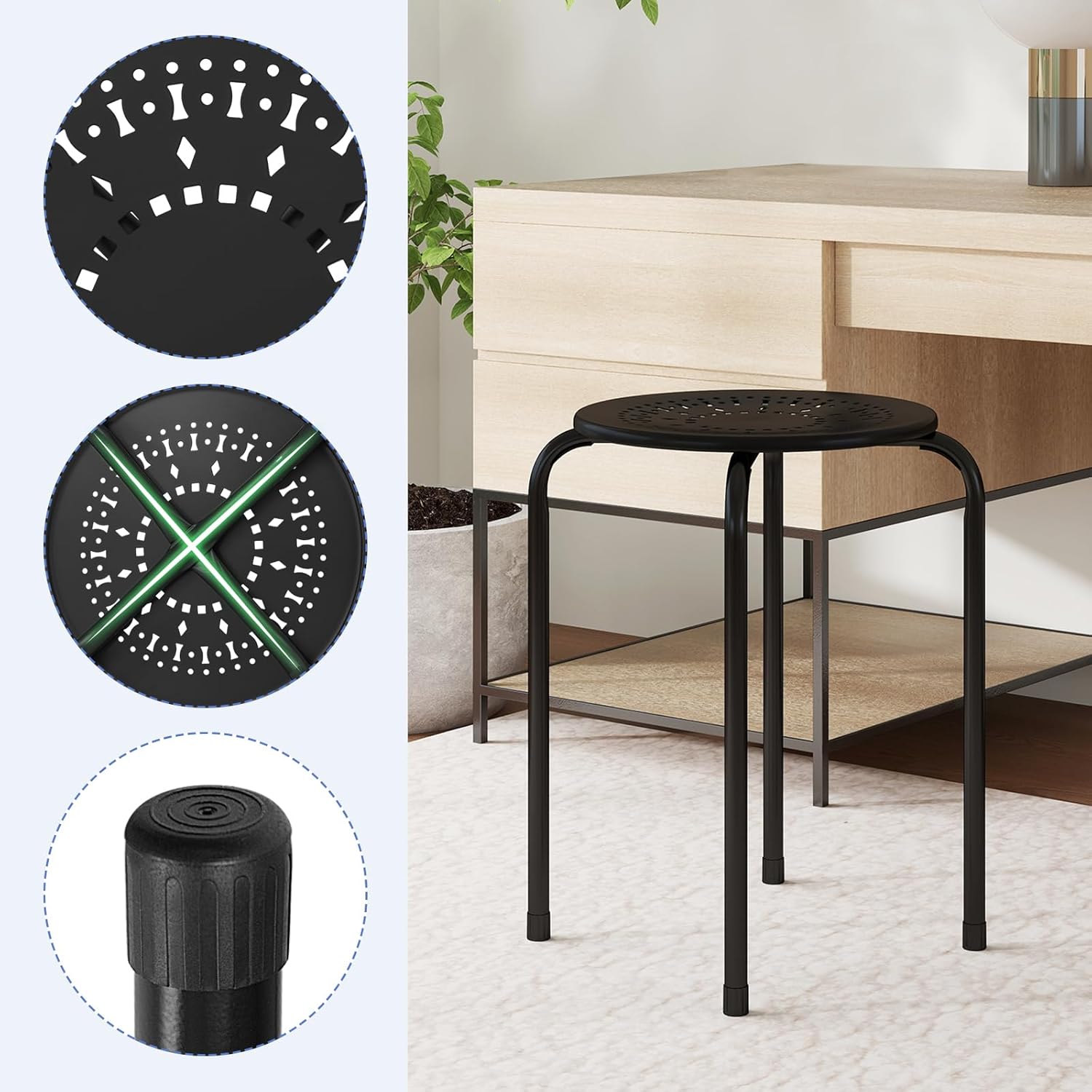Giantex 6 Pack Stackable Stool, No Assembly 17.5" Stacking School Chair w/Metal Frame & Plastic Seat, Backless Round Nesting Stools, Flexible Seating for Children's Table, Classroom, School (Black)
