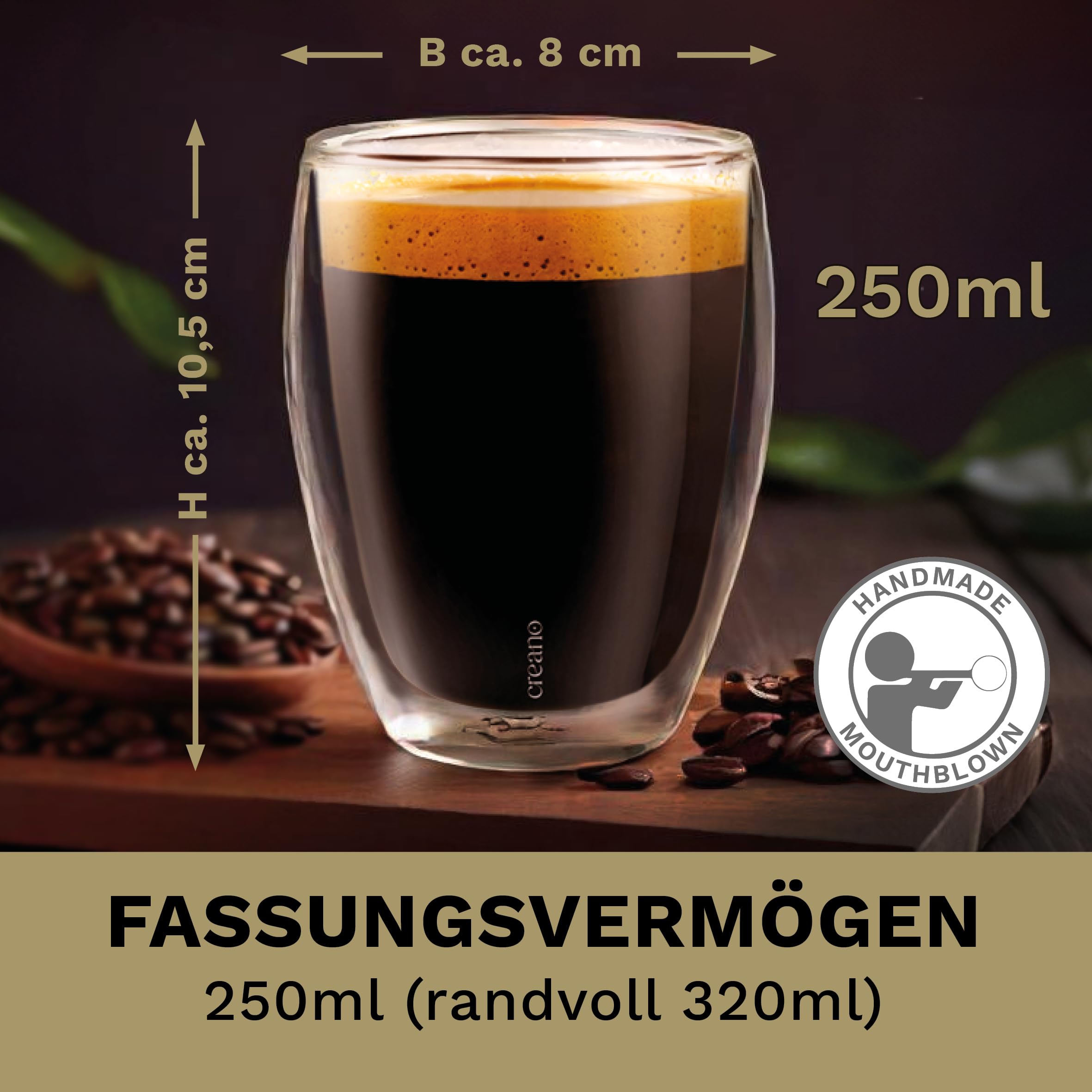 Creano PREMIUM doppelwandige Trinkgläser 400ml - 6er Set - WELTNEUHEIT | 100% Spülmaschinenfest durch GastroSeal Versiegelung deshalb Gastronomie Qualität - Doppelwandglas